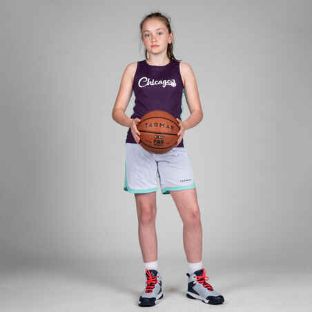 SH500R Boys'/Girls' Intermediate Basketball Reversible Shorts - Purple/White