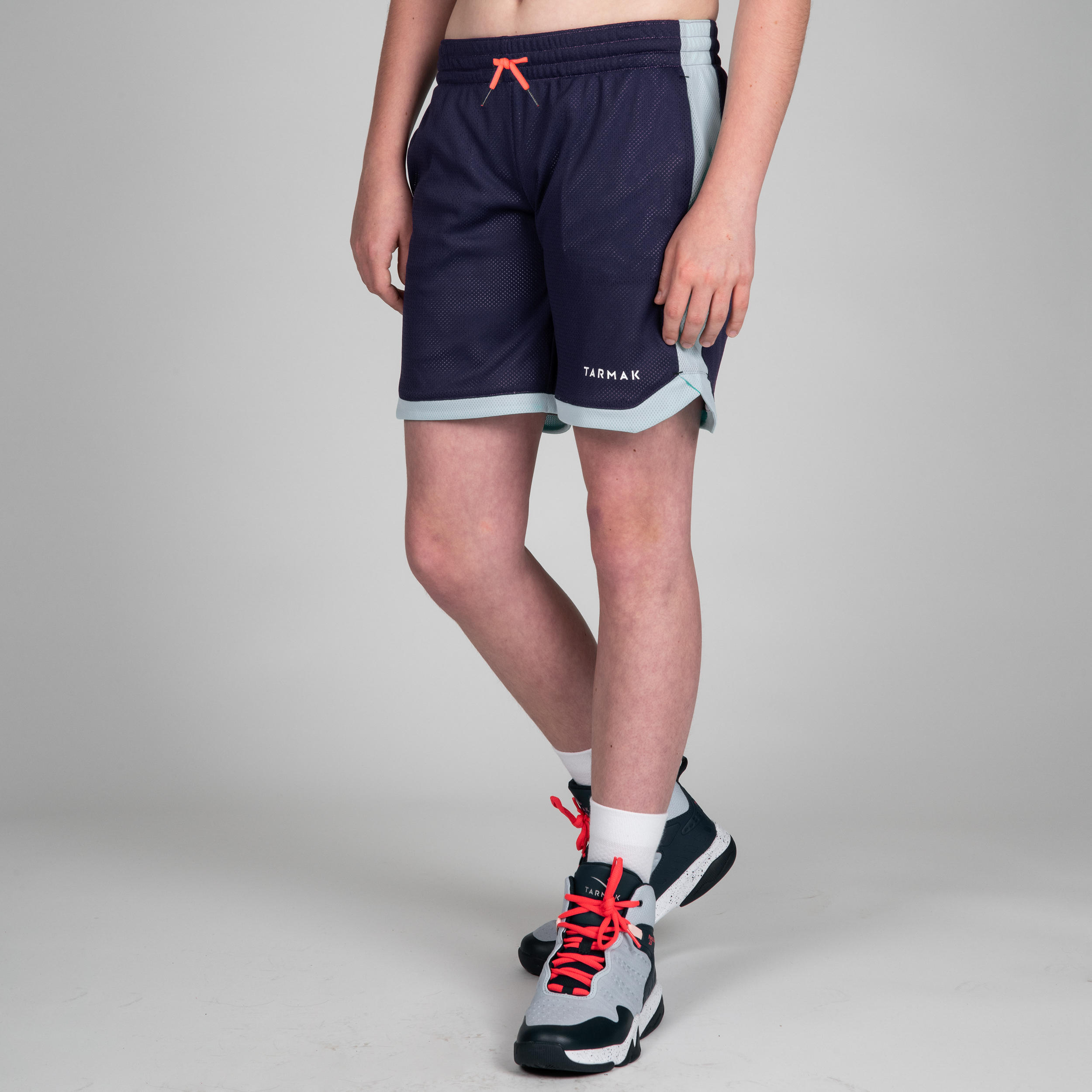 SH500R Boys'/Girls' Intermediate Basketball Reversible Shorts - Navy/Pink Print 10/11