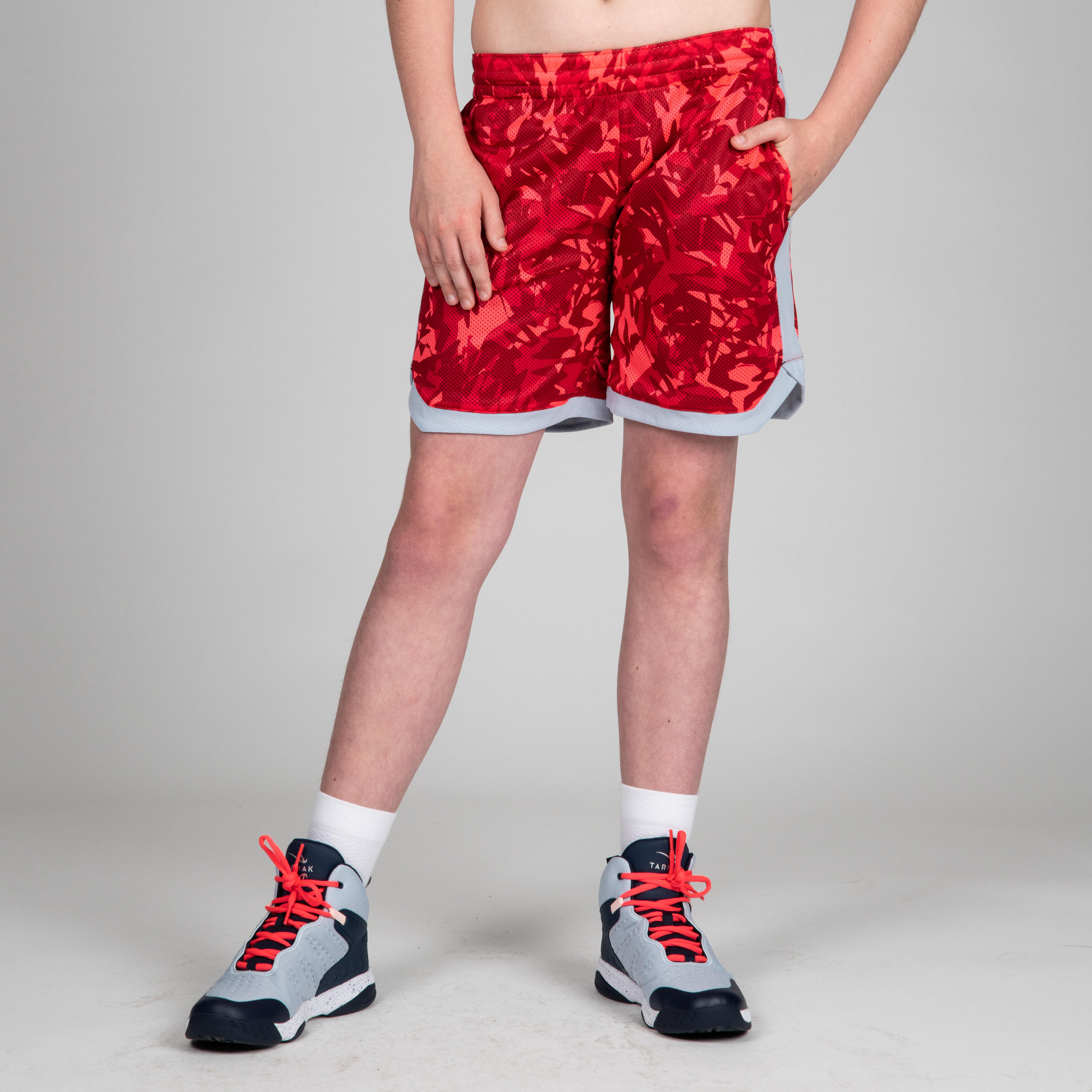 SH500R Boys'/Girls' Intermediate Basketball Reversible Shorts - Navy/Pink Print 11/11