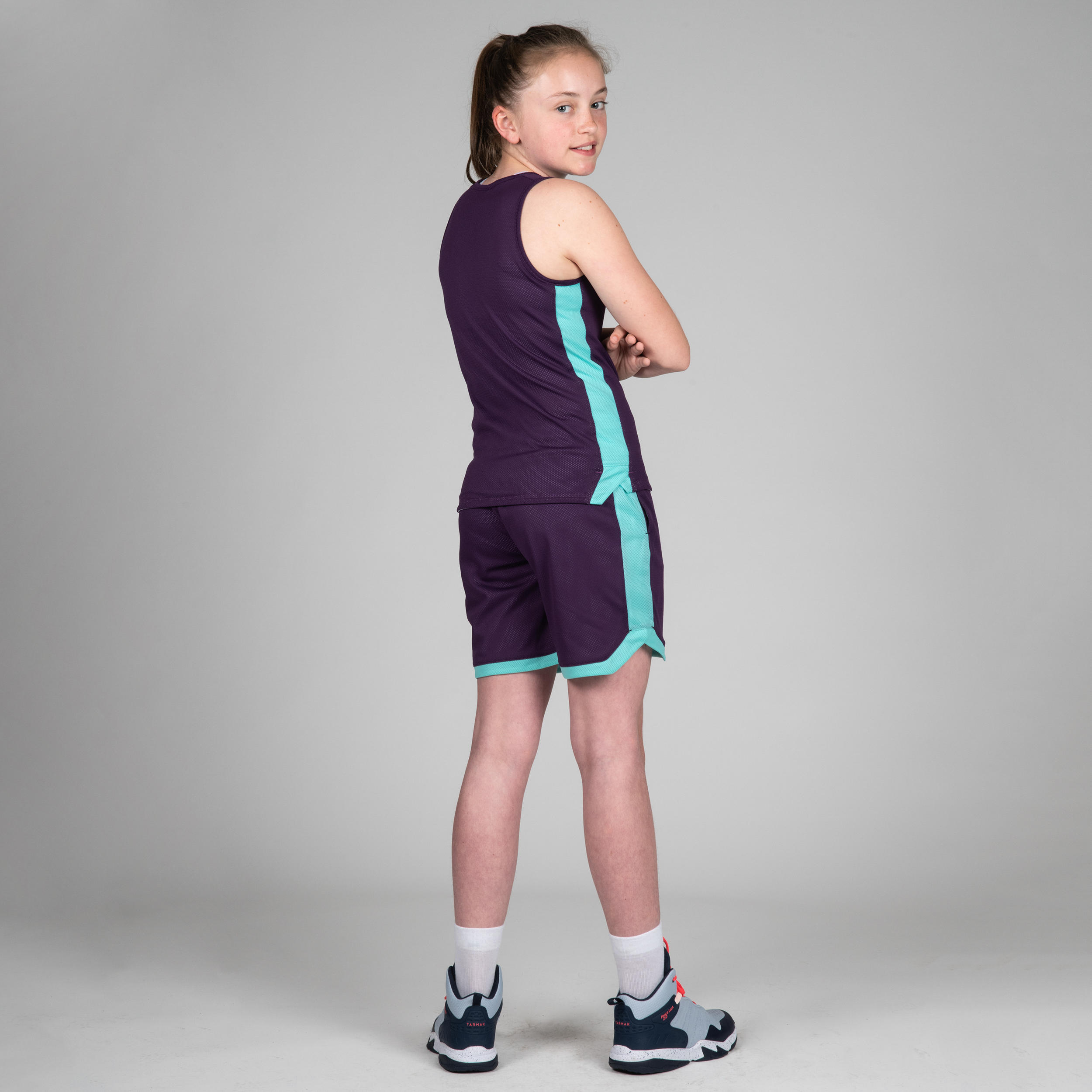 T500R Boys'/Girls' Intermediate Basketball Reversible Jersey - Purple/Chicago 5/16