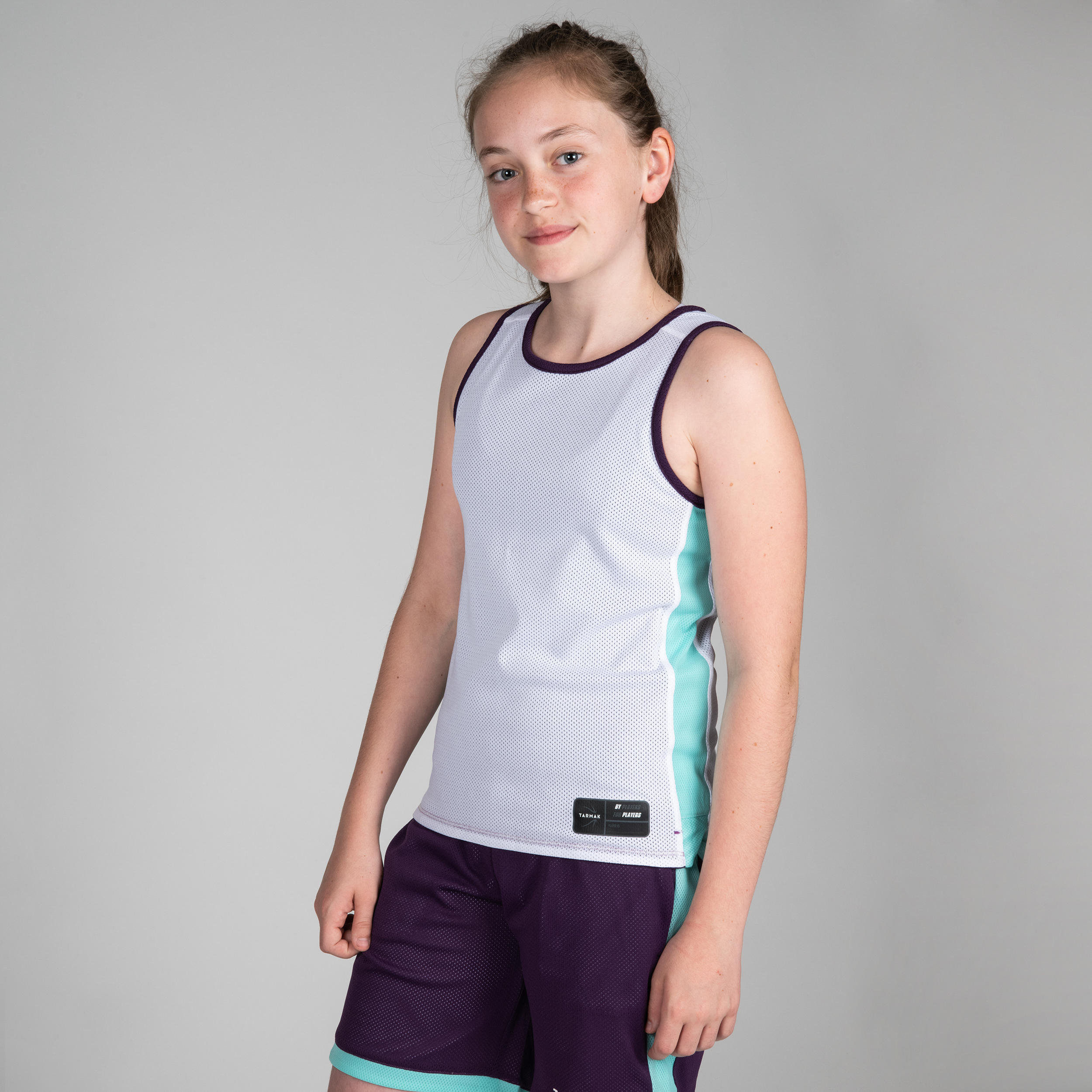 T500R Boys'/Girls' Intermediate Basketball Reversible Jersey - Purple/Chicago 9/16