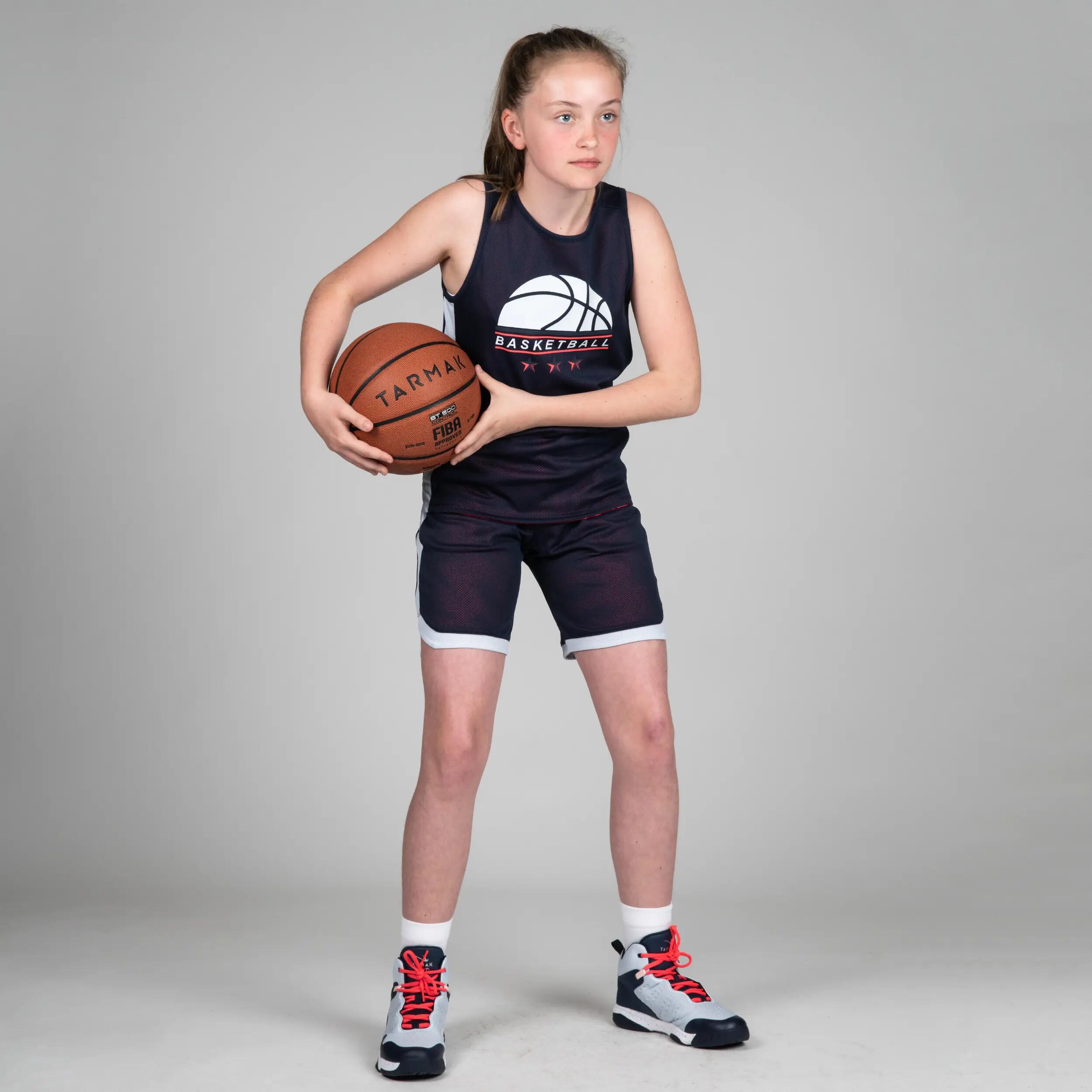 T500R Boys'/Girls' Intermediate Basketball Reversible Jersey - Pink/Navy BBL 8/11