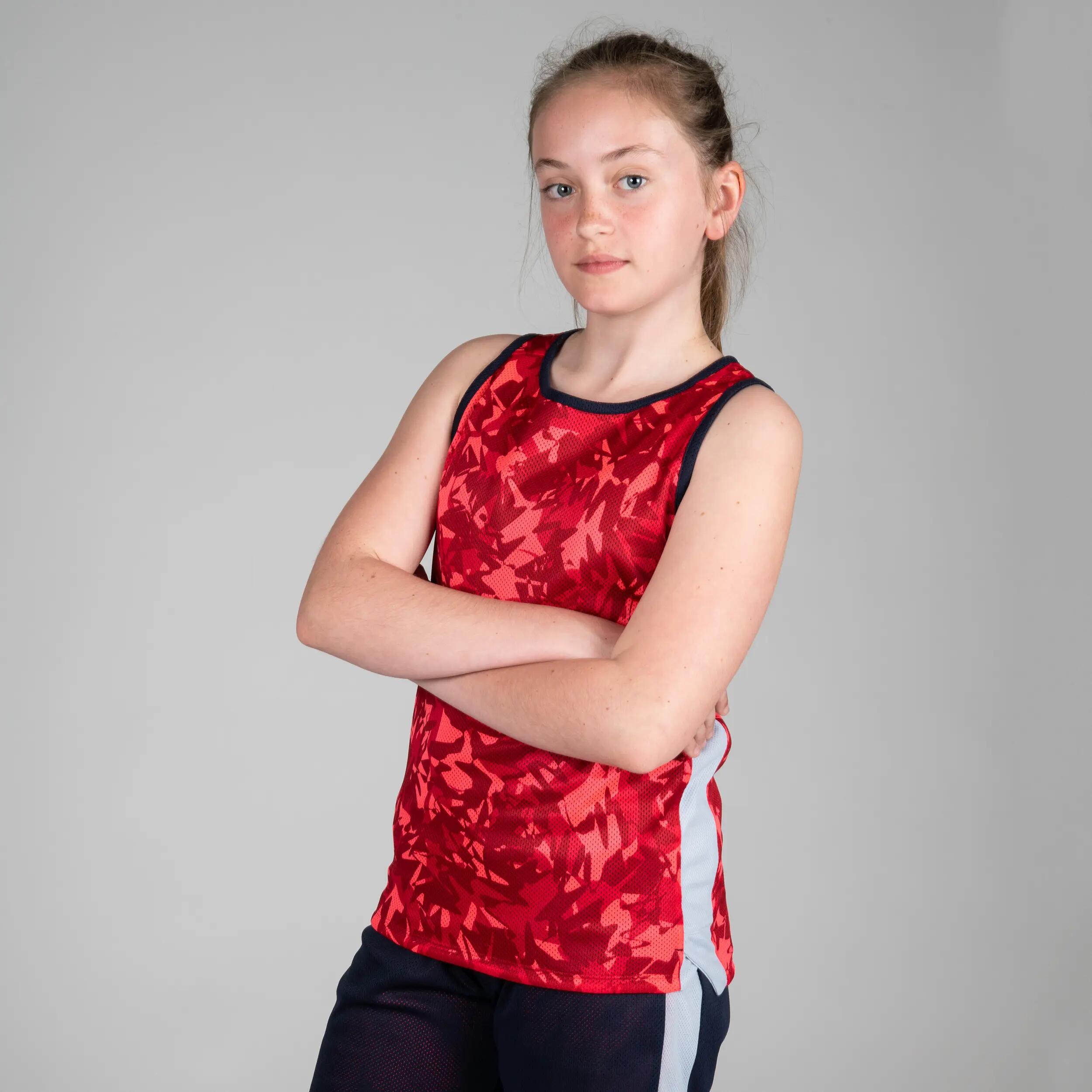 T500R Boys'/Girls' Intermediate Basketball Reversible Jersey - Pink/Navy BBL 6/11