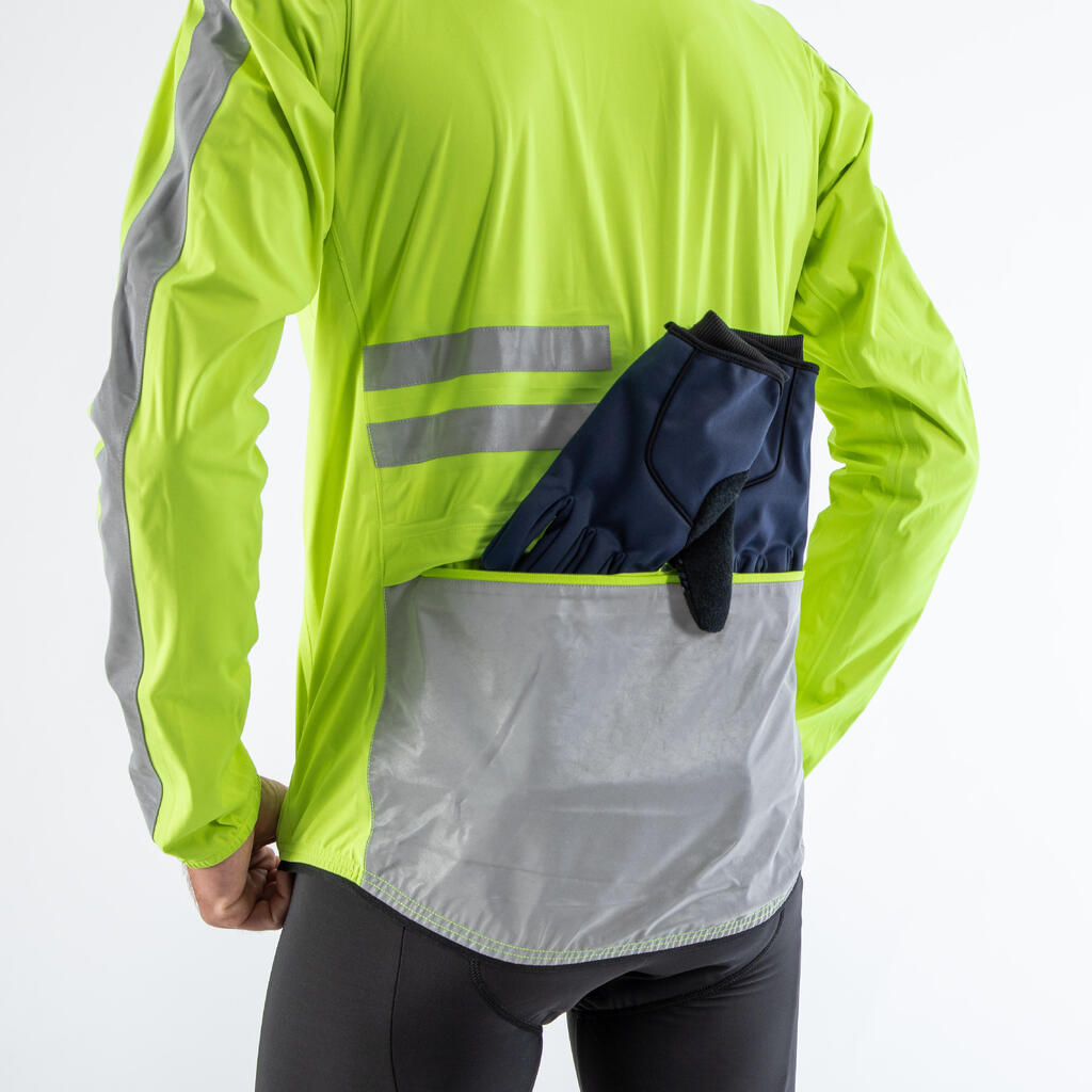 CHAQUETA IMPERMEABLE CICLISMO DE HOMBRE RUTA REFLECTANTE RC500