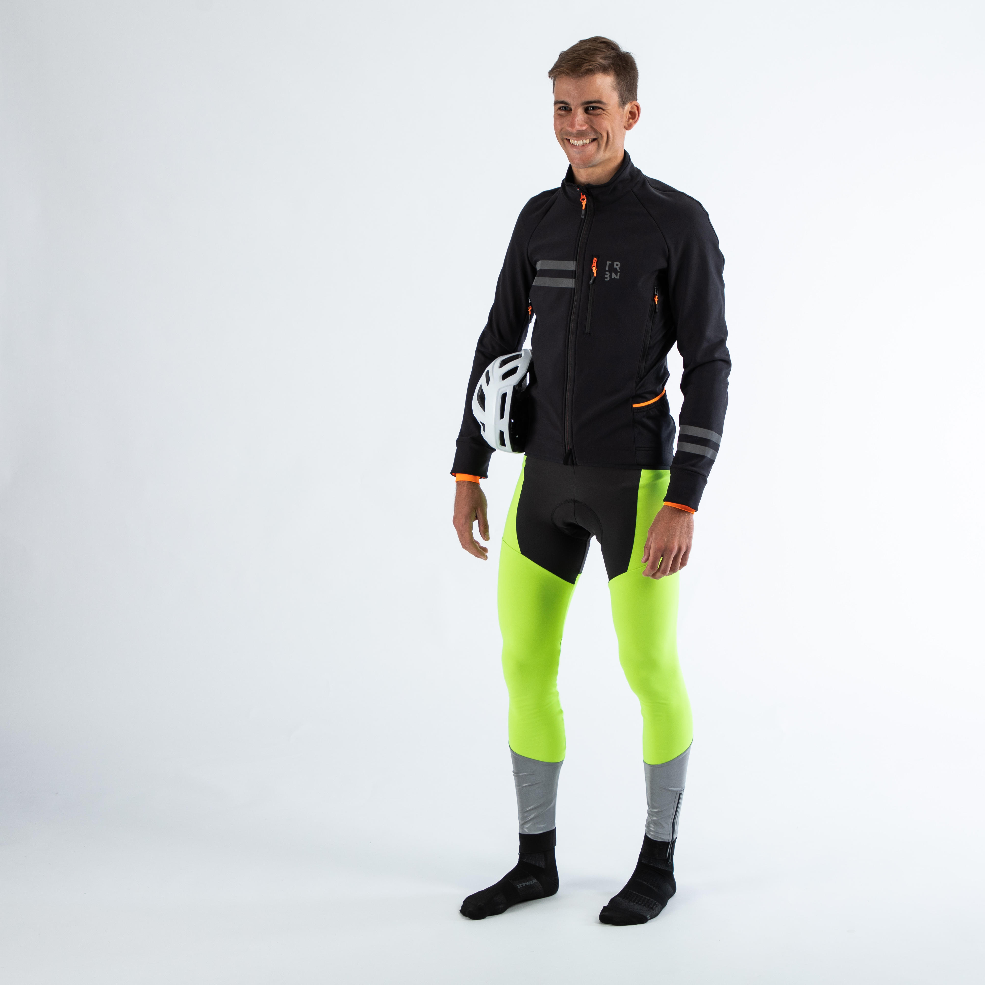 RC500 Hi Vis Warm Cycling Bib Tights Neon Yellow TRIBAN Decathlon