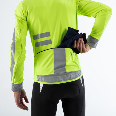 Чоловіча куртка-софтшел 500 високої видимості для велоспорту - Неоново-жовта