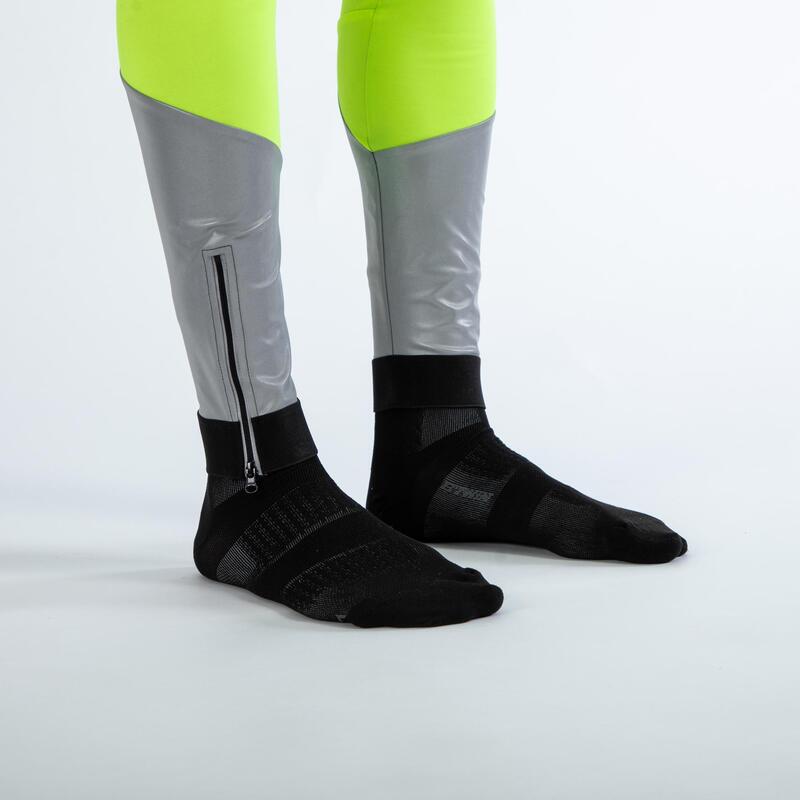 Lange fietsbroek met bretels RC500 fluogeel zichtbaarheid volgens EN1150