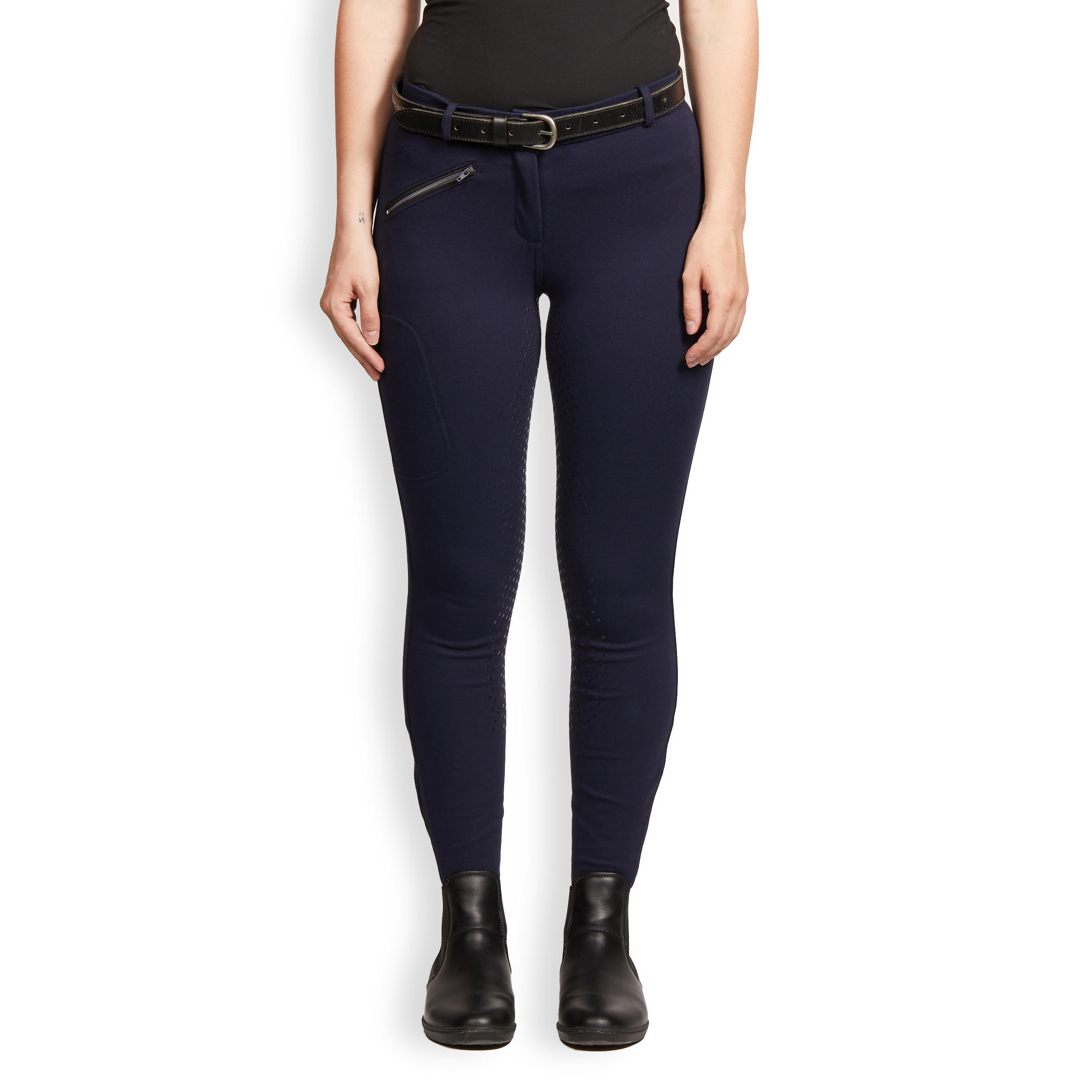 Warme paardrijbroek voor dames 500 full grip marineblauw 4/13