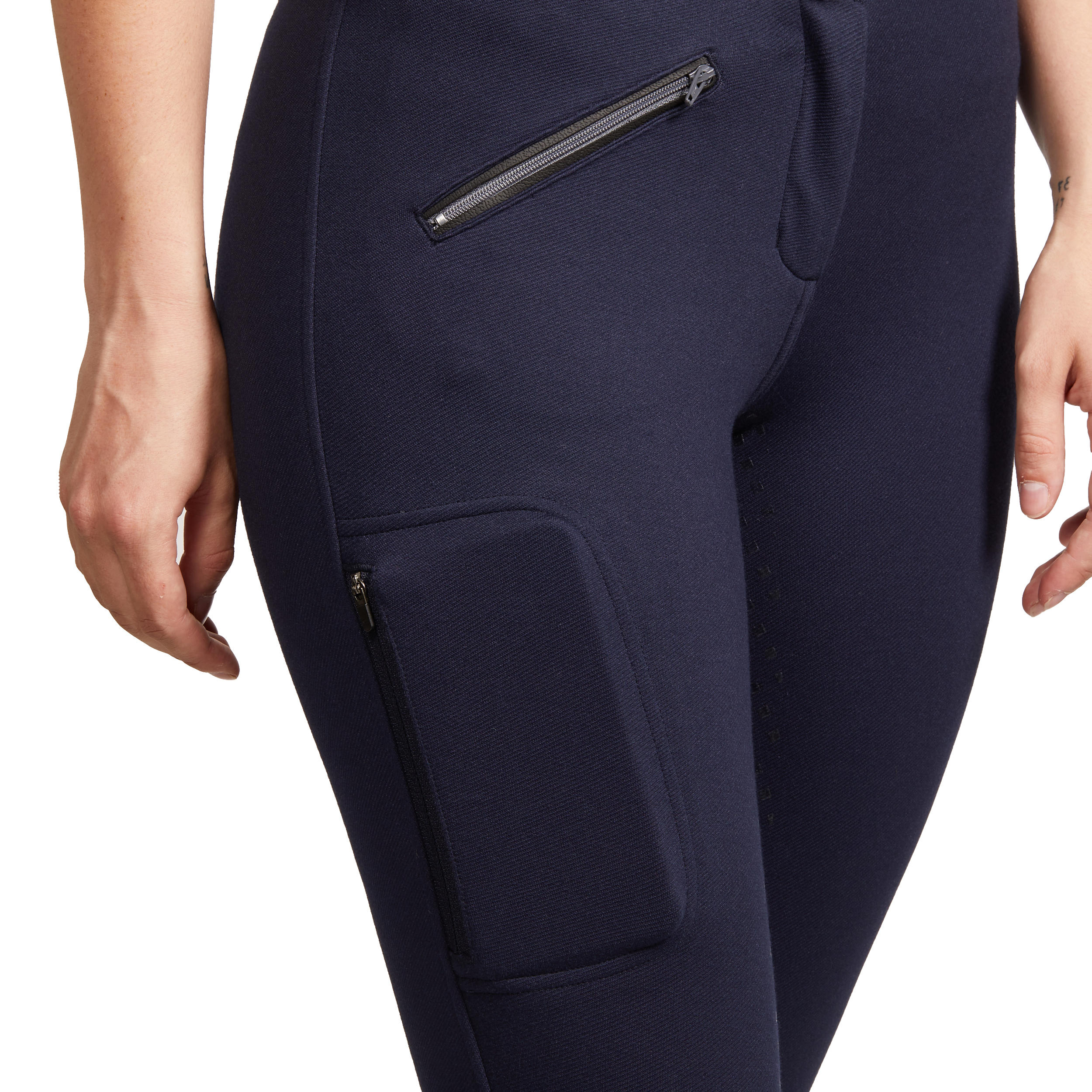 Warme paardrijbroek voor dames 500 full grip marineblauw 8/13