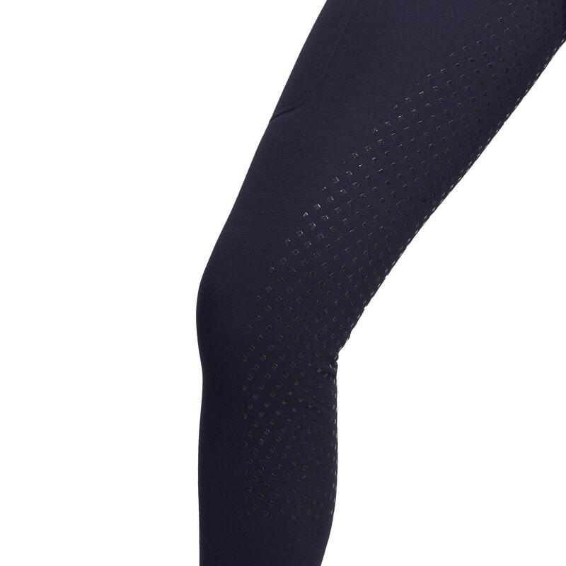 Warme paardrijbroek voor dames 500 full grip marineblauw