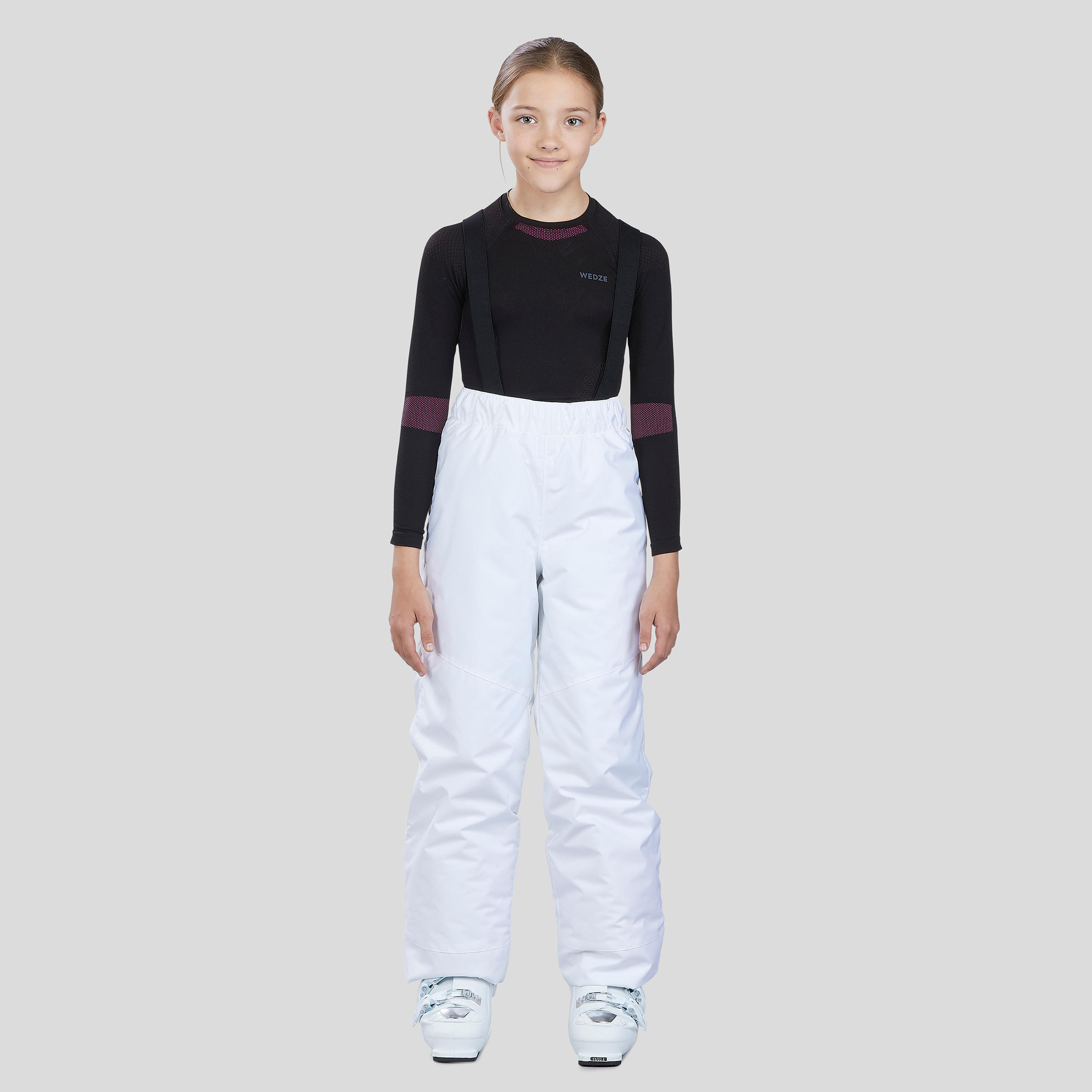 กางเกงขายาวเพื่อการเล่นสกีสำหรับเด็กรุ่น 100 (สีขาว) สกี/สโนว์บอร์ด สกี เสื้อผ้าเด็ก กางเกงกีฬาขายาว