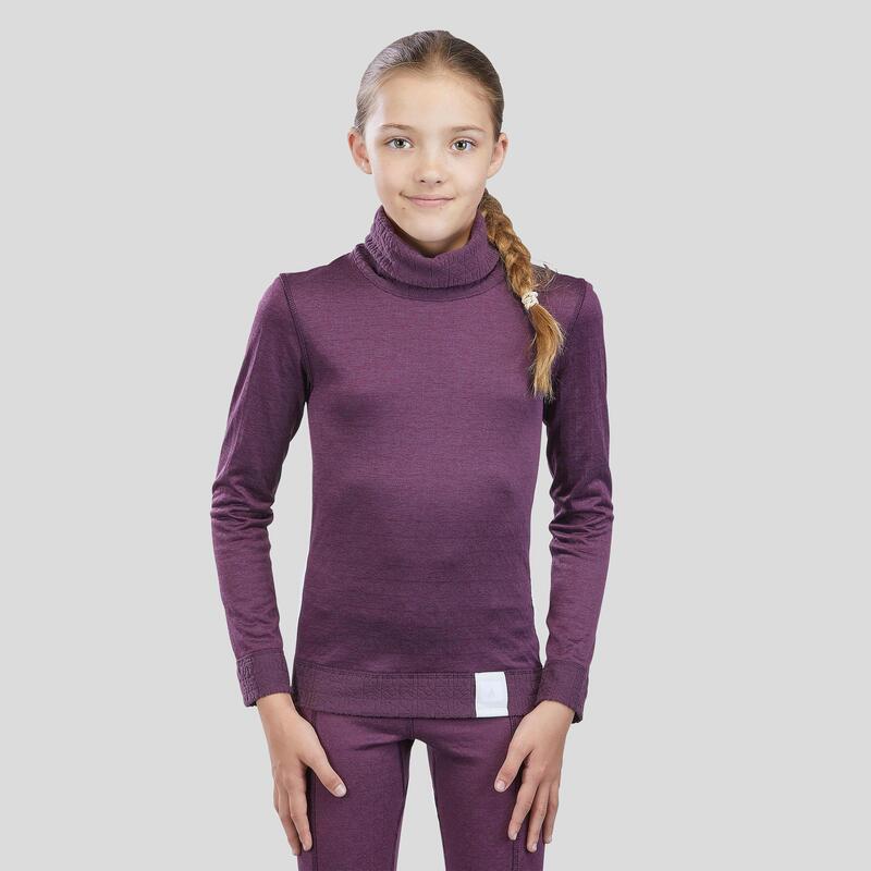 Camiseta Térmica de Esquí y Nieve Interior Niños Wedze 2Warm Reversible Violeta