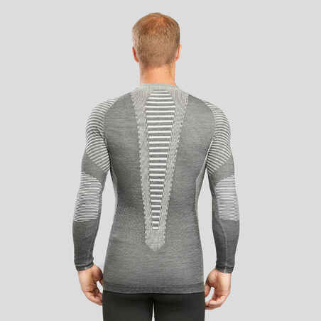 Men's thermal ski base layer top - BL 980 seamless Merino wool - Grey 