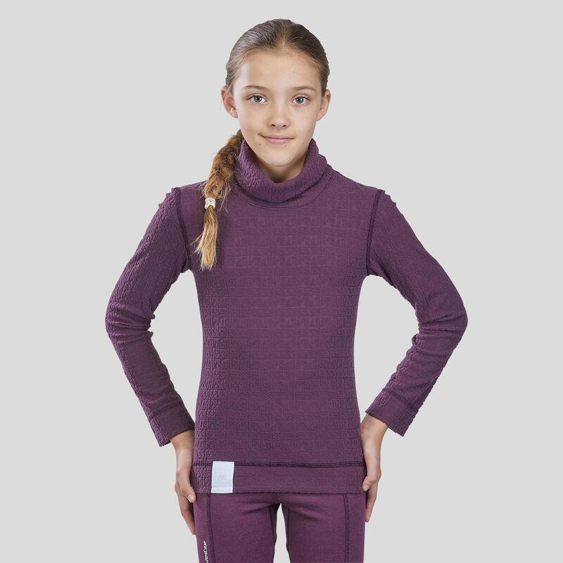 Camiseta Térmica de Esquí y Nieve Interior Niños Wedze 2Warm Reversible Violeta