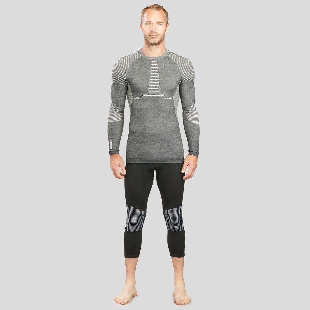 Men’s thermal ski base layer top - BL 900 seamless wool - Grey