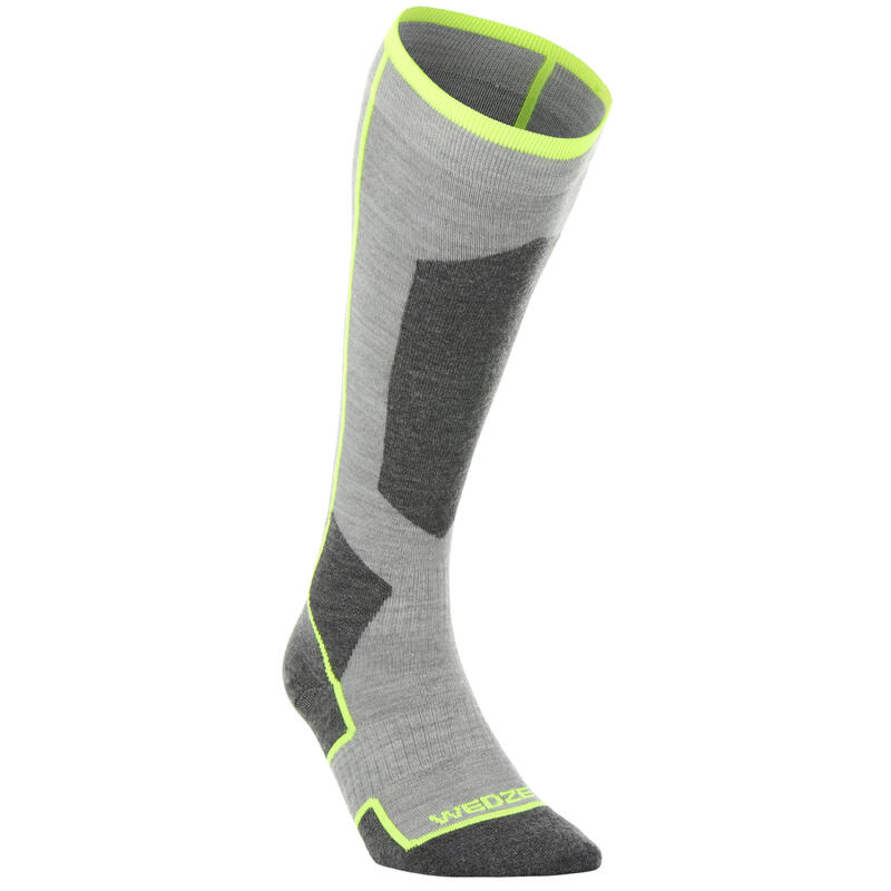 Adult's Skiing Socks 900 - Grey Fluorescent Yellow 