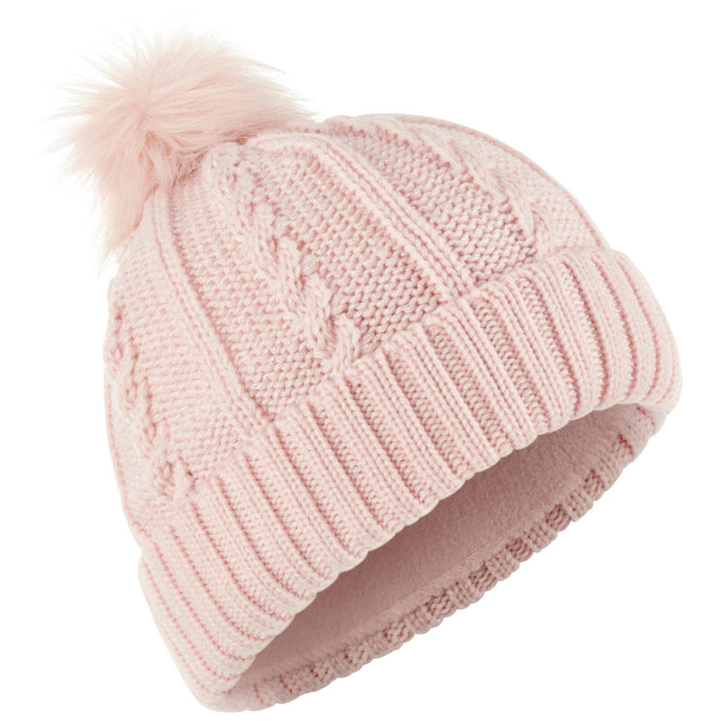 Ski Hat Fur Cable Knit - Pink