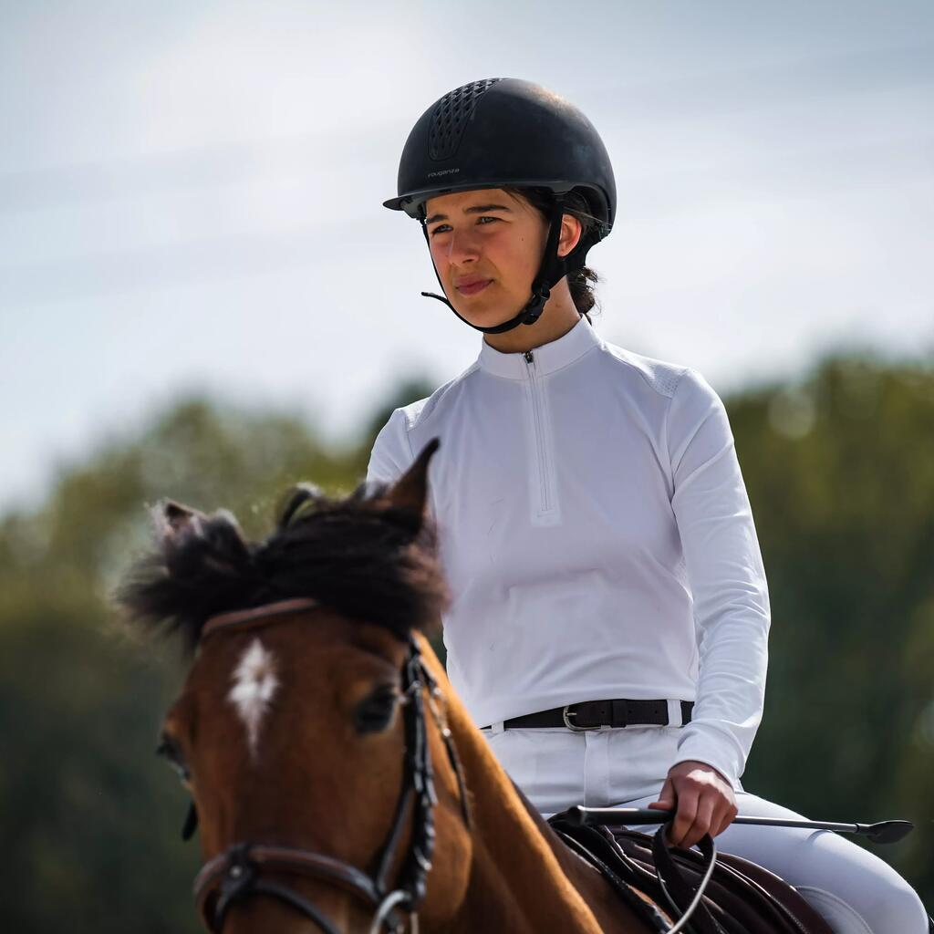 Reit-Poloshirt Langarm 500 Turnier warm Kinder weiß