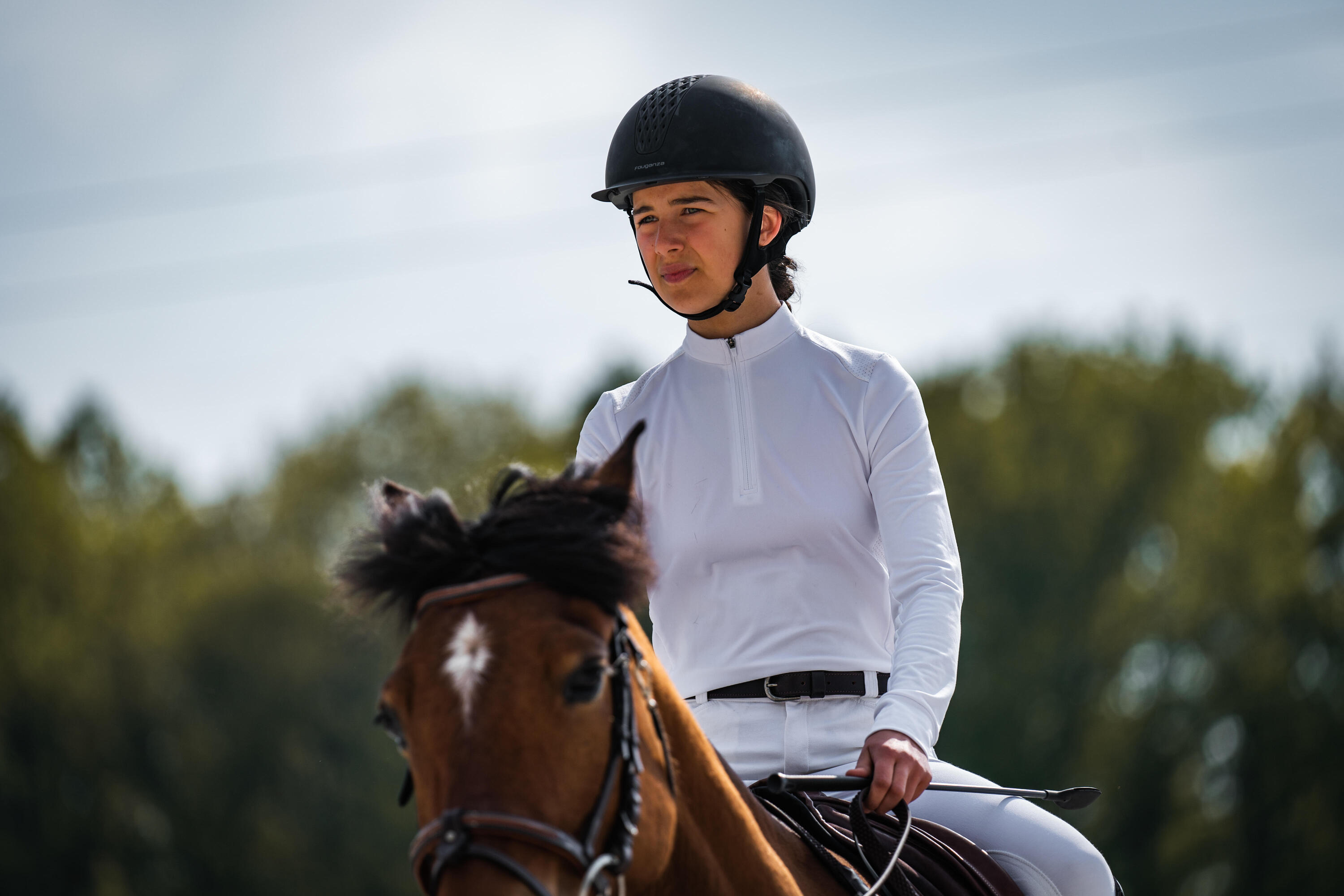 Kinderpolo met lange mouwen voor paardrijwedstrijden 500 wit 3/10
