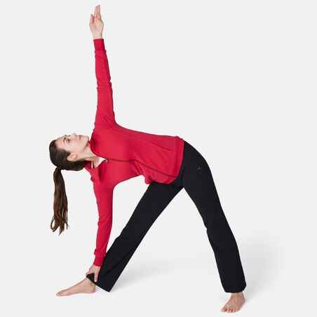 500 Women's High-Neck Pilates Gentle Gym Jacket - Dark Red