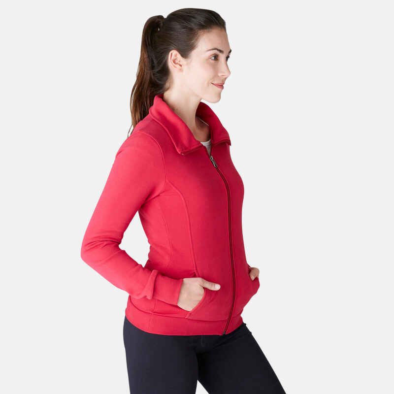500 Women's High-Neck Pilates Gentle Gym Jacket - Dark Red