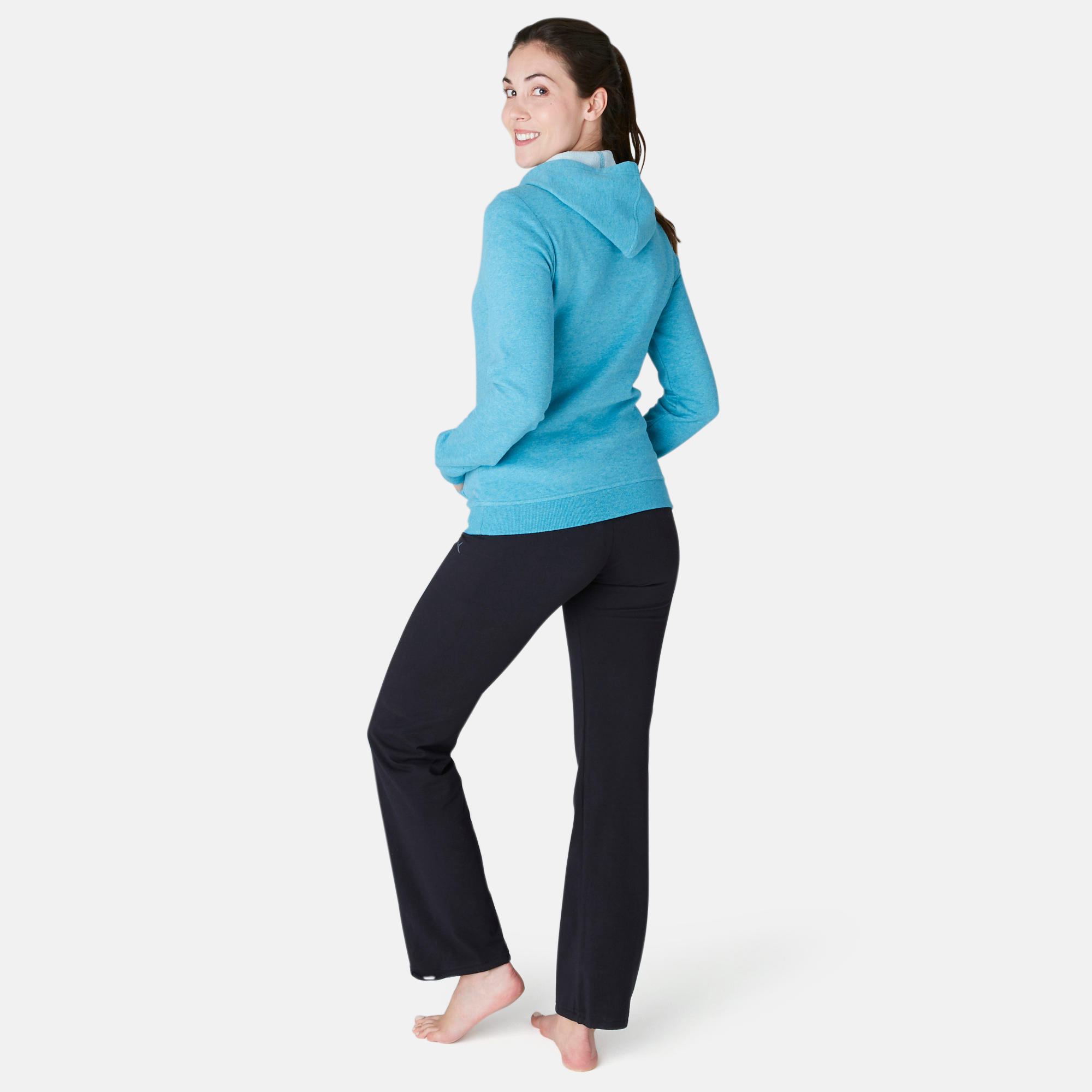 Women's Hooded Gentle Gym & Pilates Sweatshirt 520 - Turquoise 4/7
