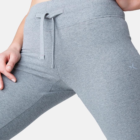 Жіночі штани 500 Comfort+ для пілатесу та гімнастики, прямі - Сірі