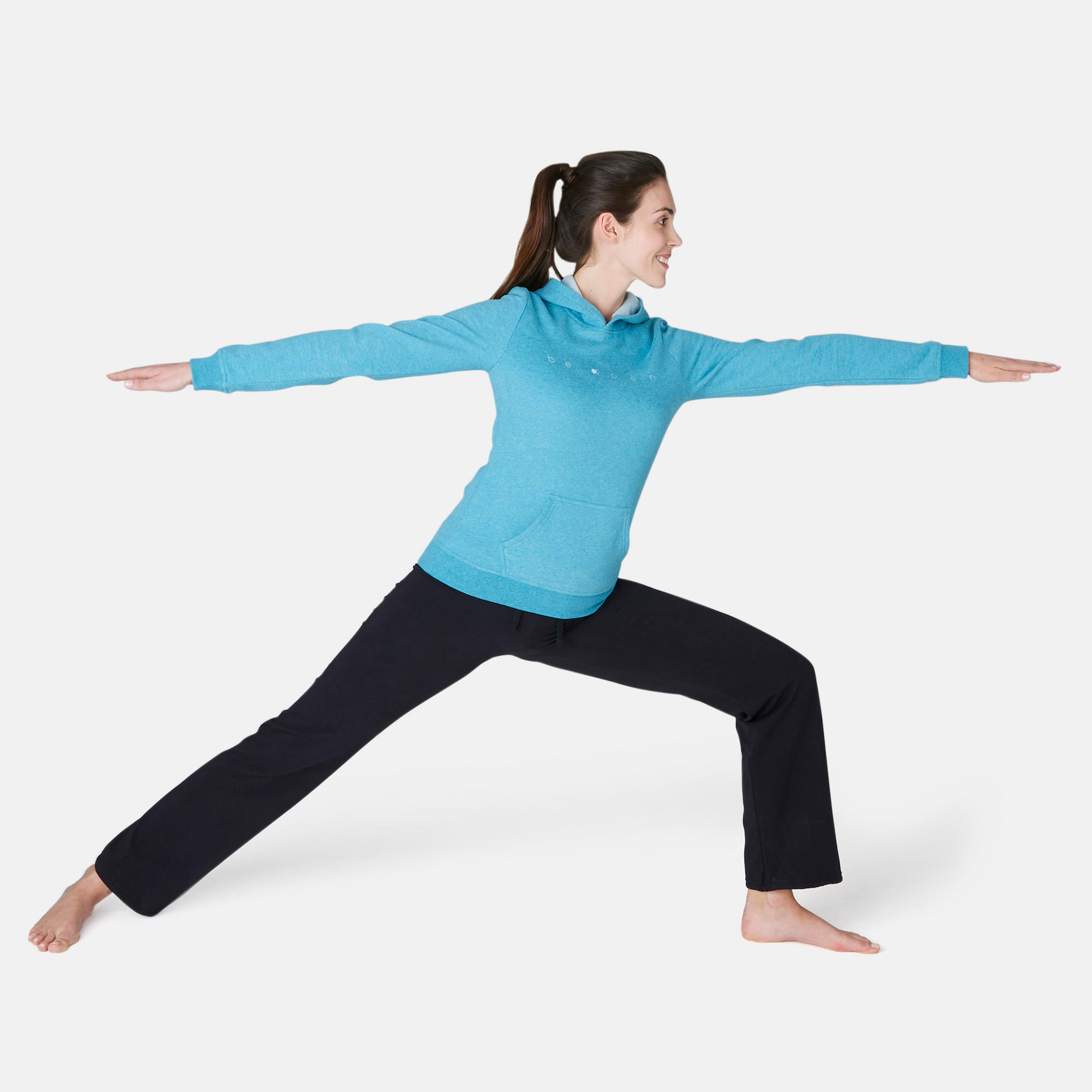 Women's Hooded Gentle Gym & Pilates Sweatshirt 520 - Turquoise 3/7
