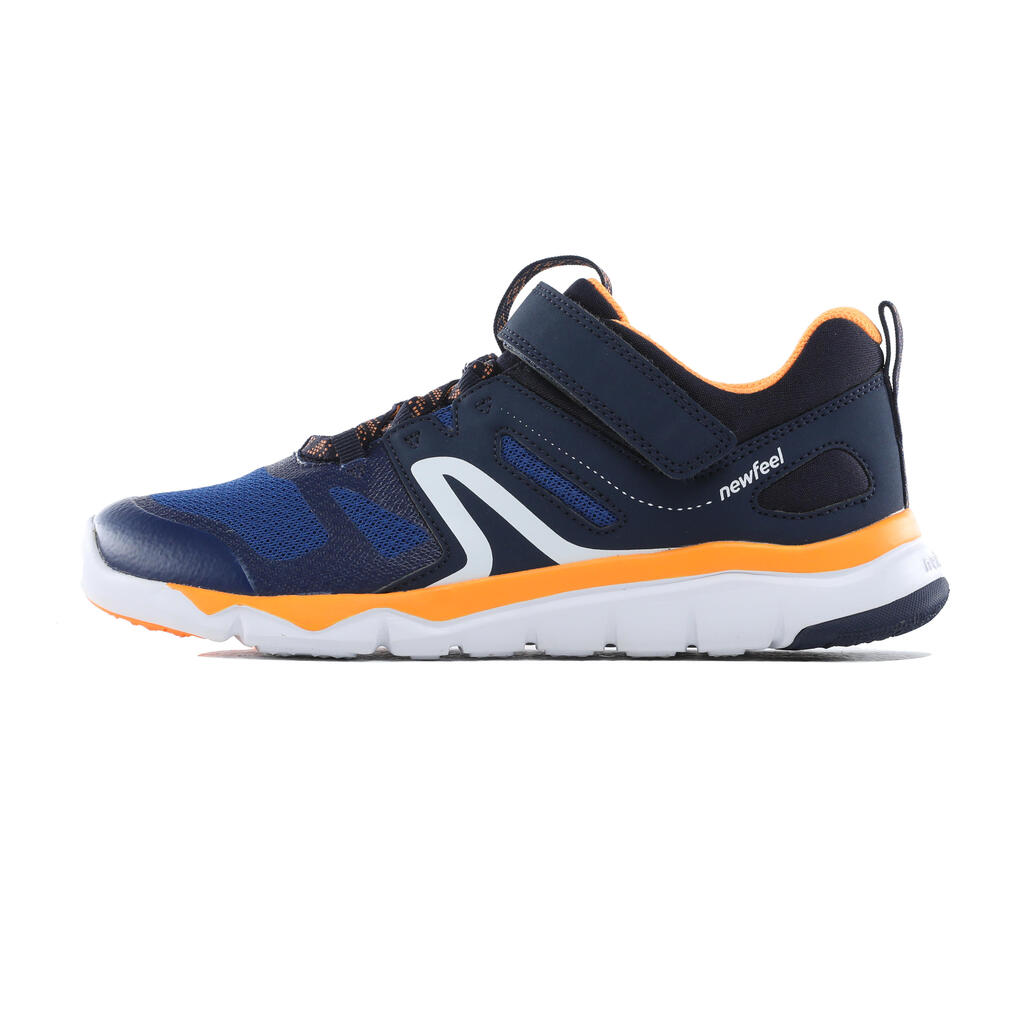 Kids' lightweight and breathable rip-tab trainers, blue/orange
