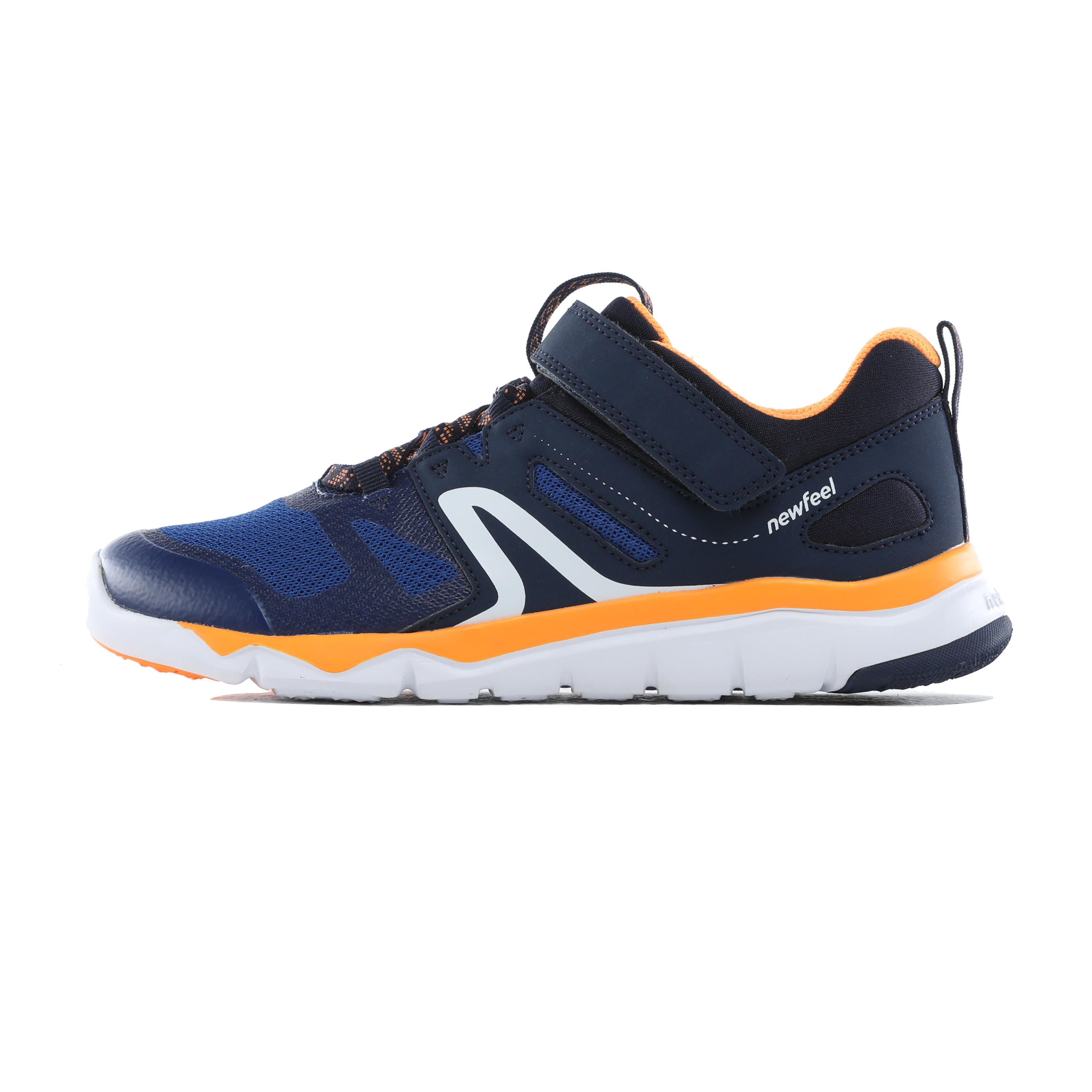 Kids' lightweight and breathable rip-tab trainers, blue/orange 3/4