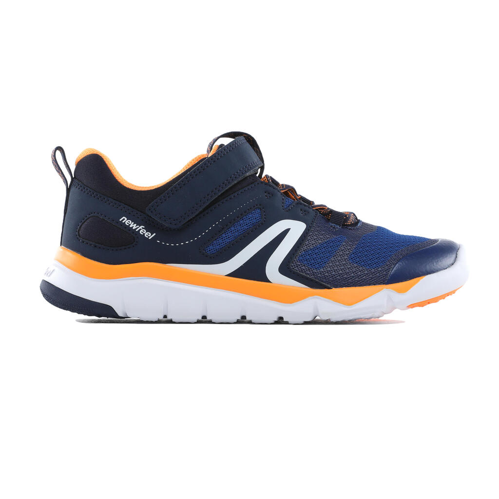 Kids' lightweight and breathable rip-tab trainers, blue/orange