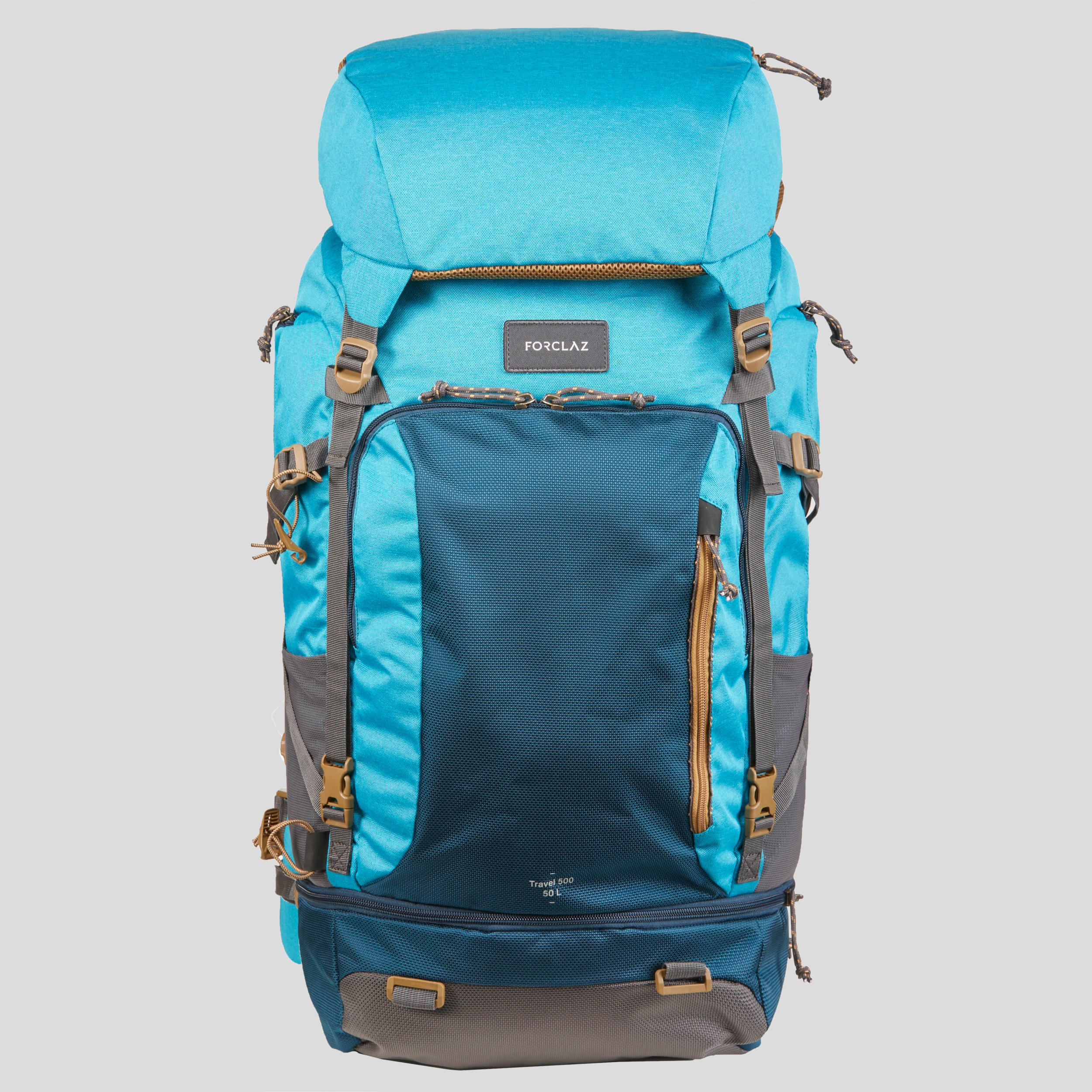MOCHILA DE TREKKING Y MONTAÑA TRAVEL500 50 LITROS CELESTE - Decathlon