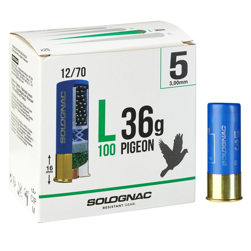 CARTOUCHE L100 36 grammes PIGEON CALIBRE 12/70 PLOMB N°5 X25