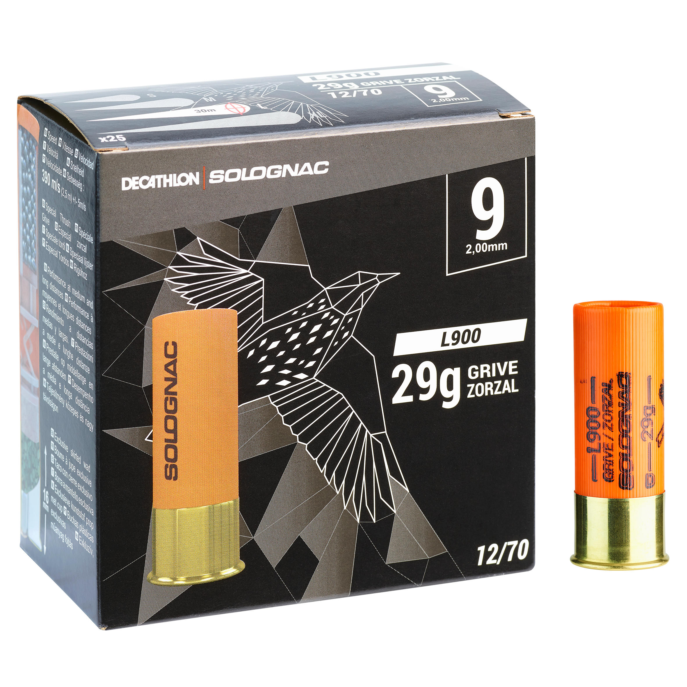 CARTUCHO Caza Solognac L900 29 g ZORZALES CALIBRE 12/70 Pb N.° 9 ...