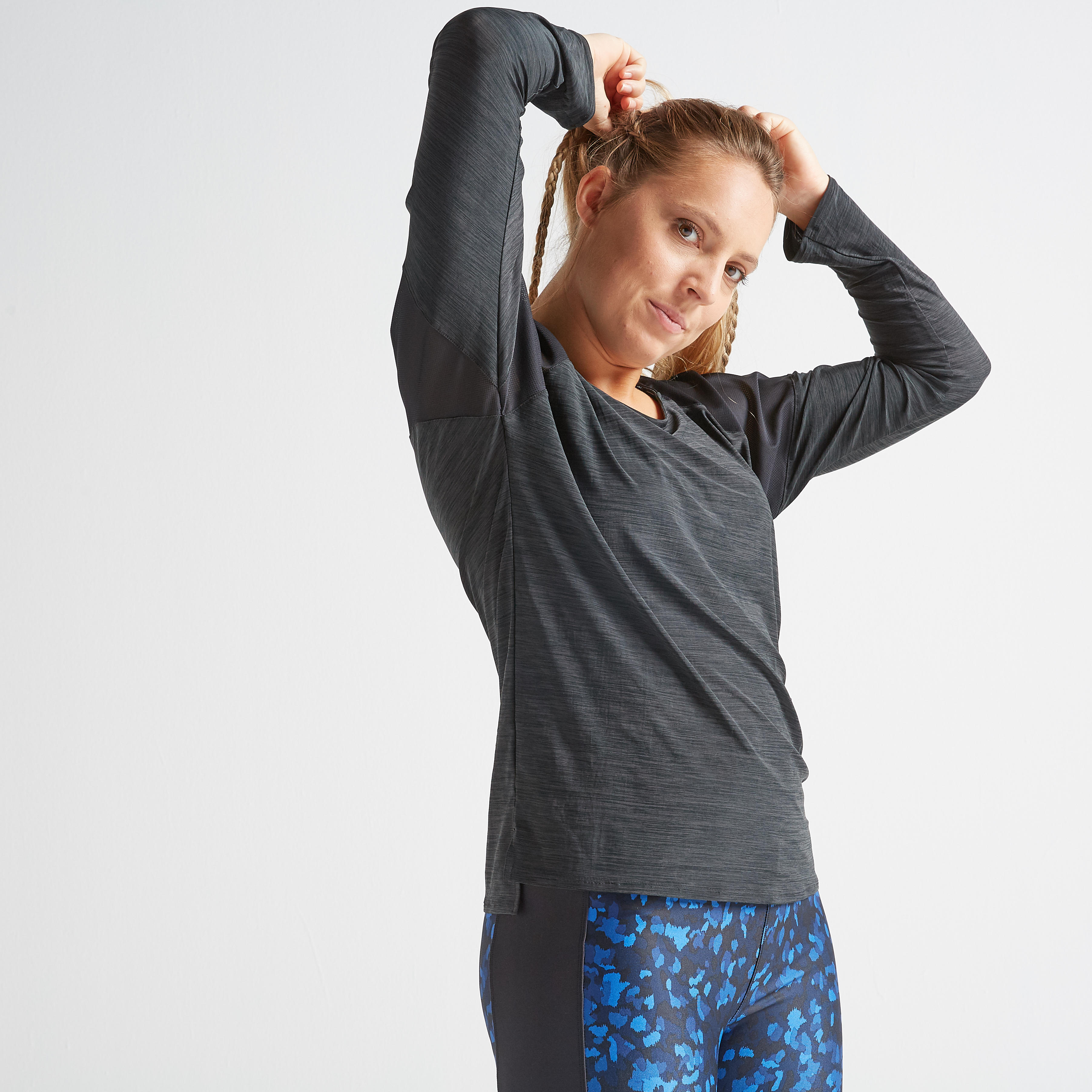 

Women's Fitness Cardio Training Long-Sleeved T-Shirt 120 - Mottled Black -  By DOMYOS | Decathlon