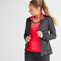 Sudadera Deportiva Sin Capucha Fitness FJA 100 Mujer Negro y Rosa