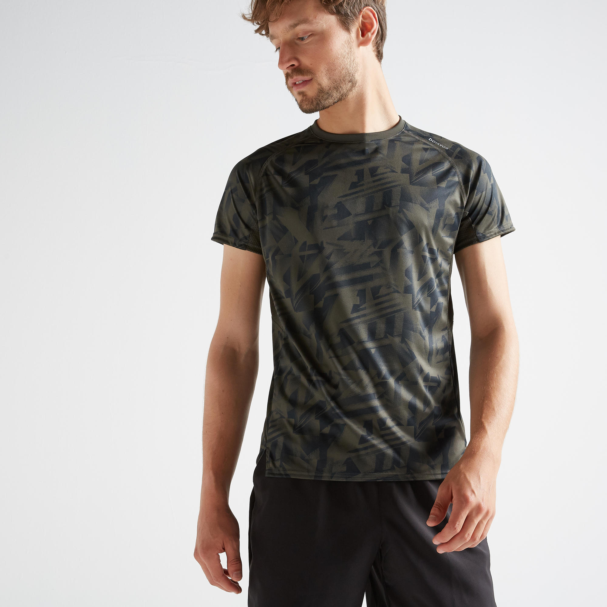 Tee shirt cardio fitness training homme FTS 120 khaki AOP ...