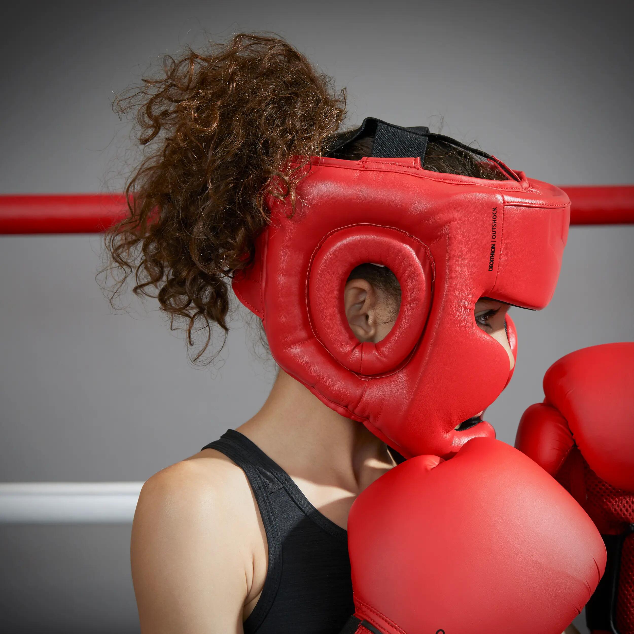 Kids' Full Face Boxing Headguard 500 - Red 3/4