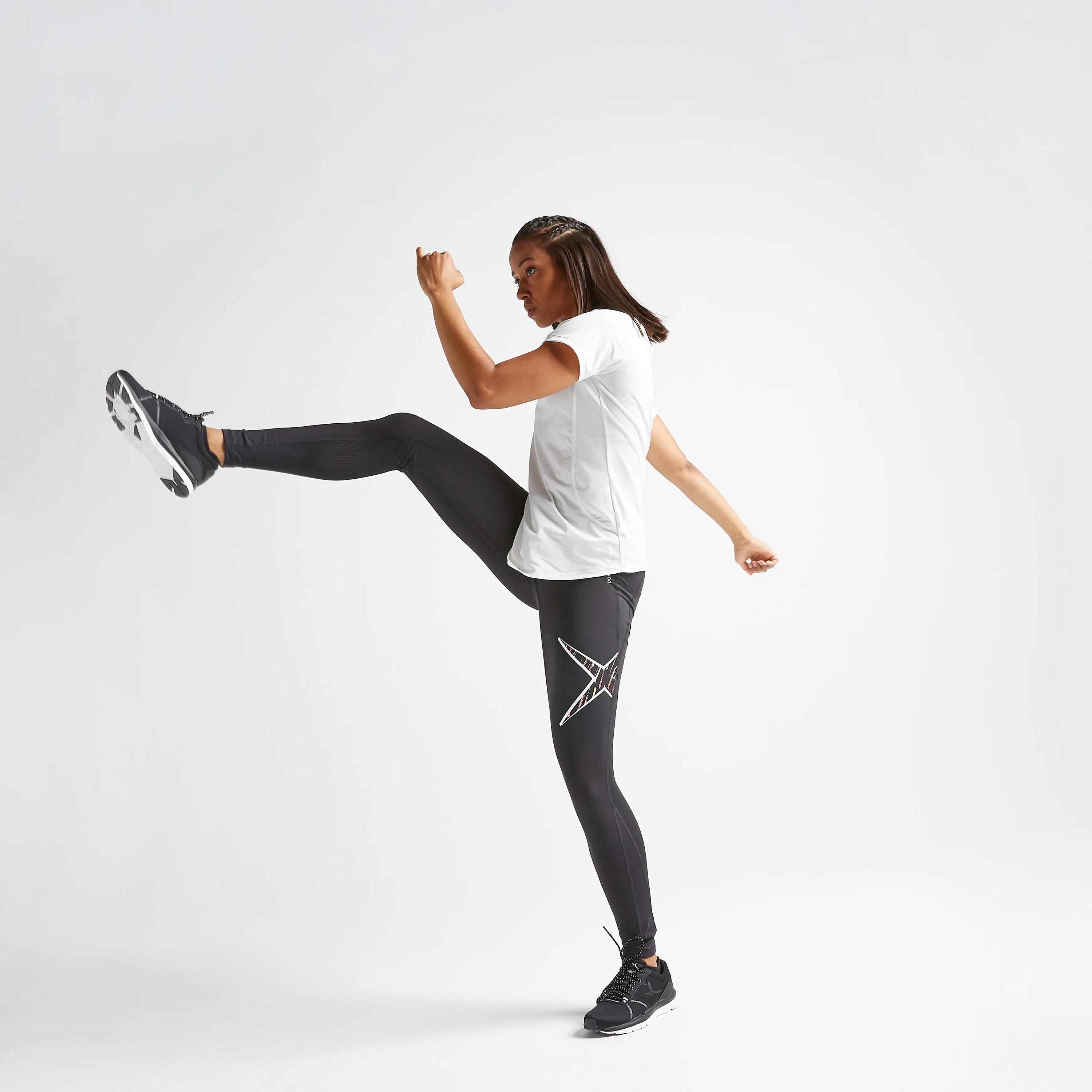 Women's Fitness Cardio Training Leggings 500 - Black/Cross Print 2/6