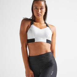 Top Sujetador Deportivo Cardio Training Domyos FBRA 500 mujer blanco negro