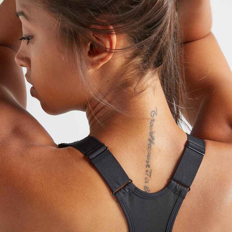 900 Women's Fitness Cardio Training Zip-Up Sports Bra - Black