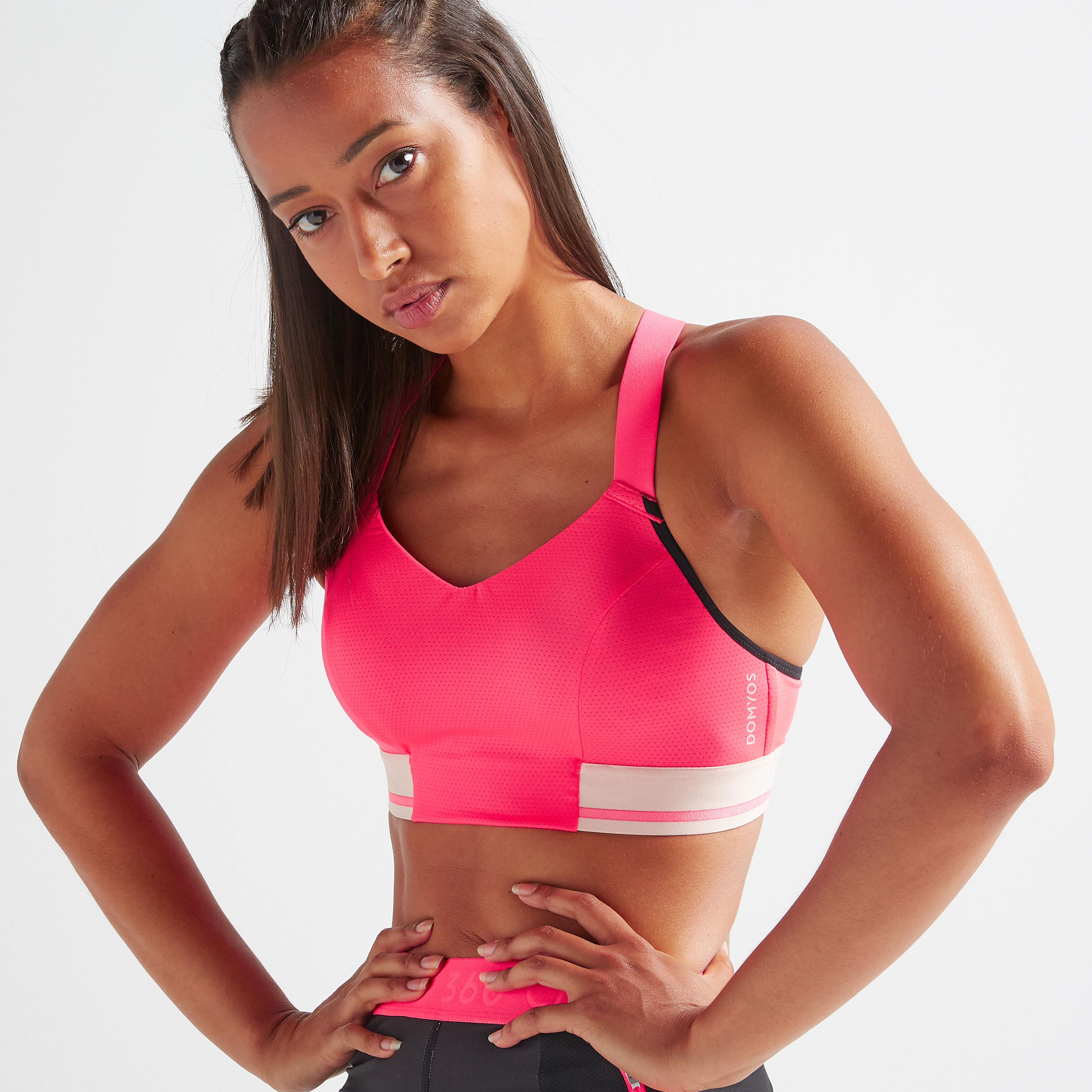 Brassiere fitness cardio training femme rose 500 Decathlon