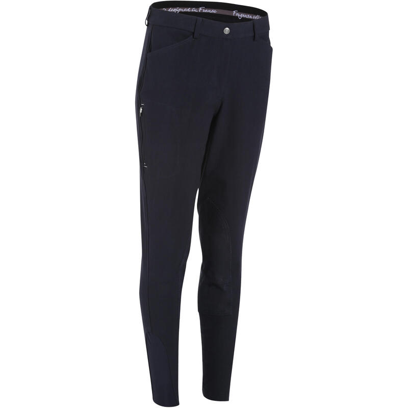 Pantalón equitación mujer BR500 badanas Azul marino 