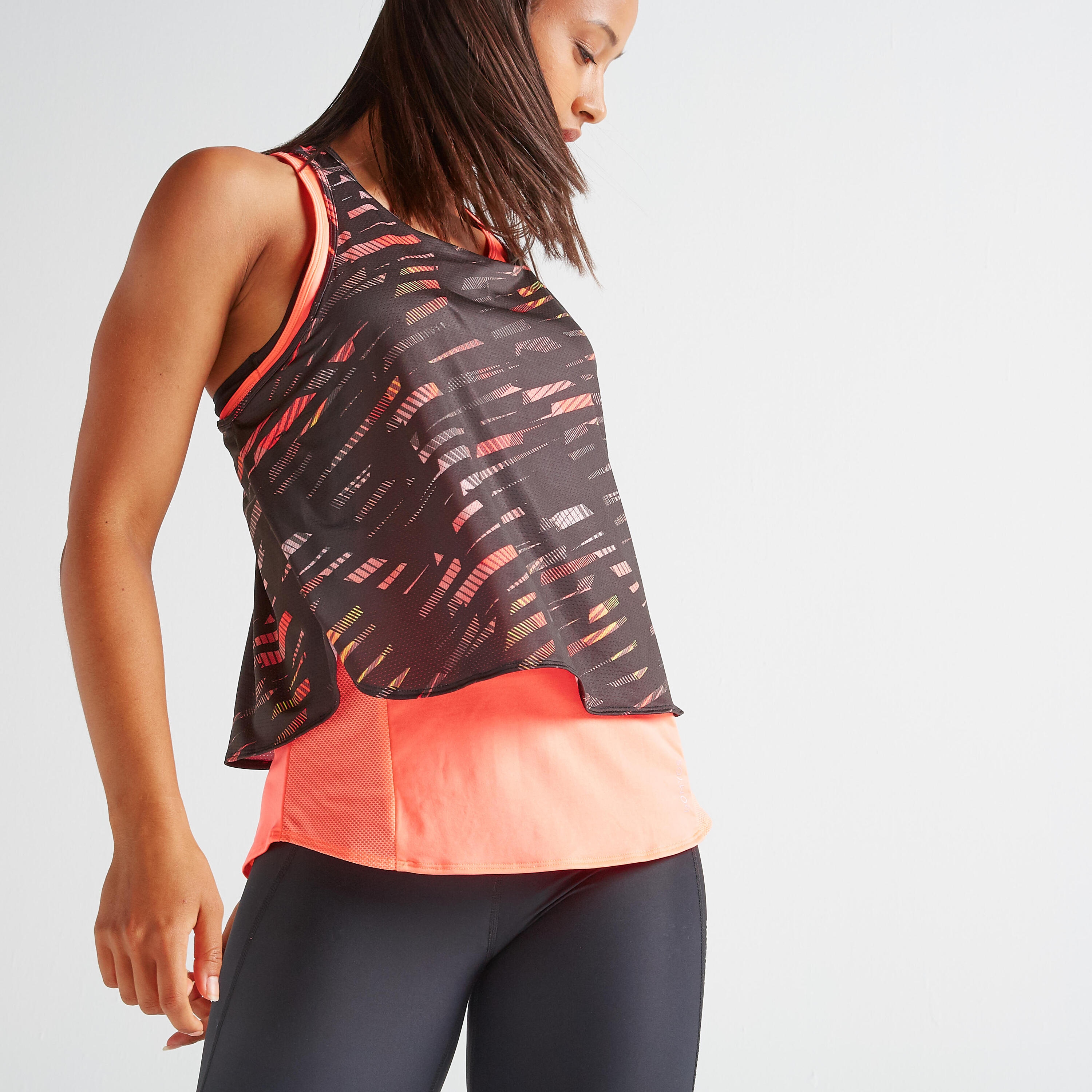 Women's Printed 3-In-1 Fitness Cardio Training Tank Top 520 - Coral 3/9