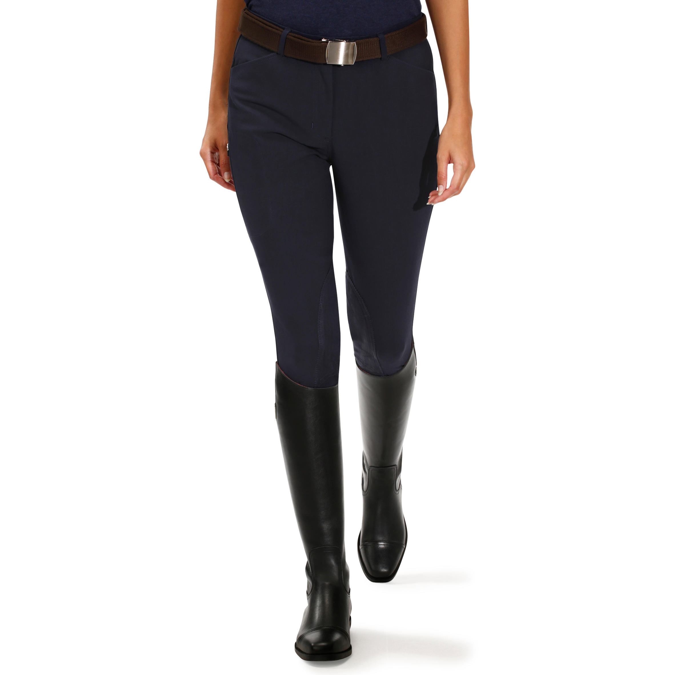 Pantalón equitación mujer BR500 badanas Azul marino  3/34