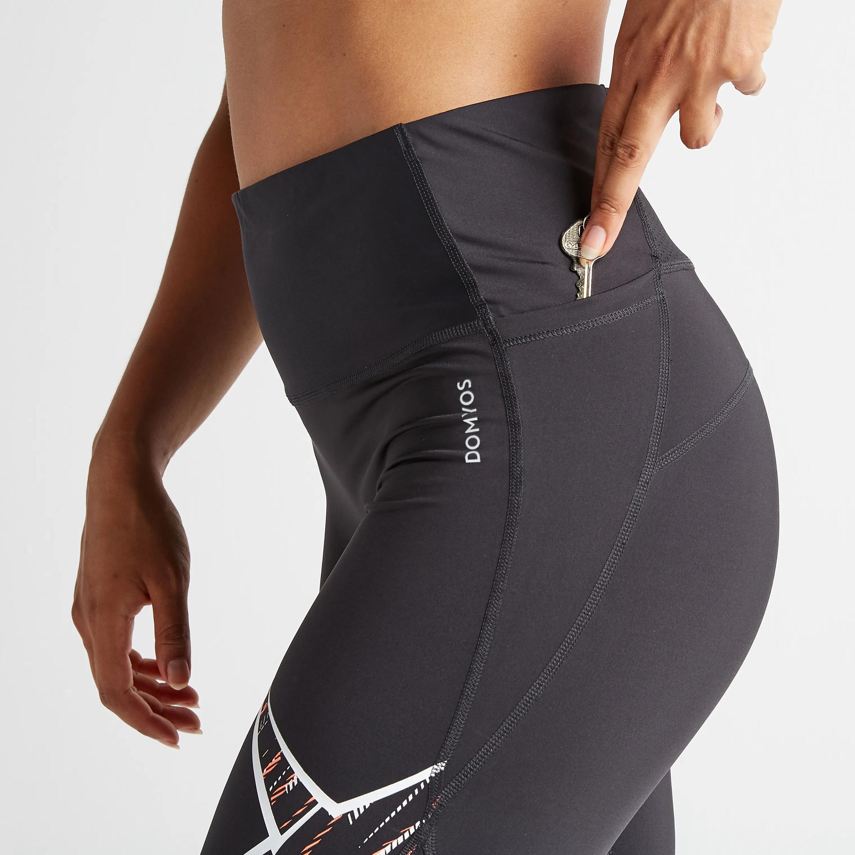 Women's Fitness Cardio Training Leggings 500 - Black/Cross Print 5/6