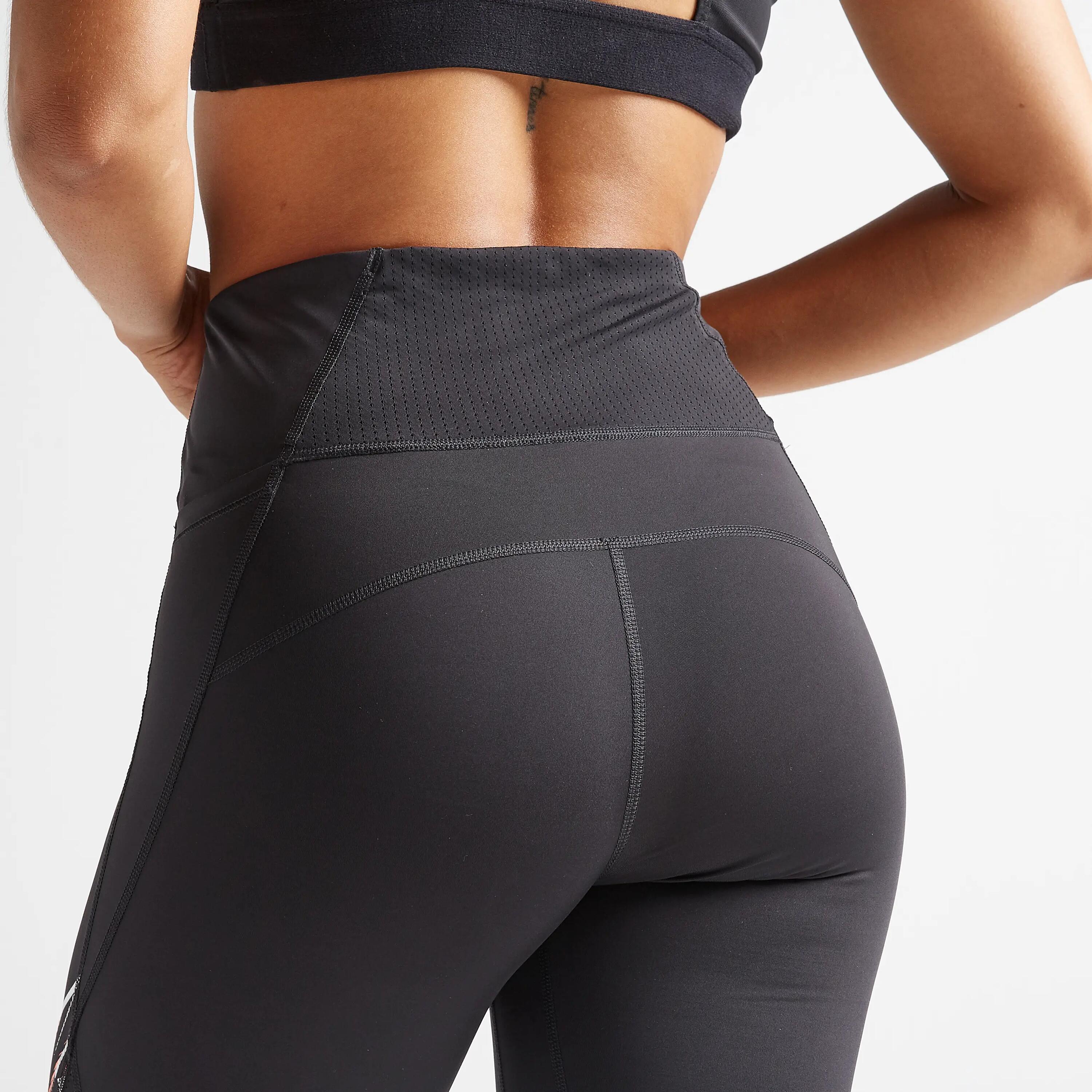 Women's Fitness Cardio Training Leggings 500 - Black/Cross Print 4/6