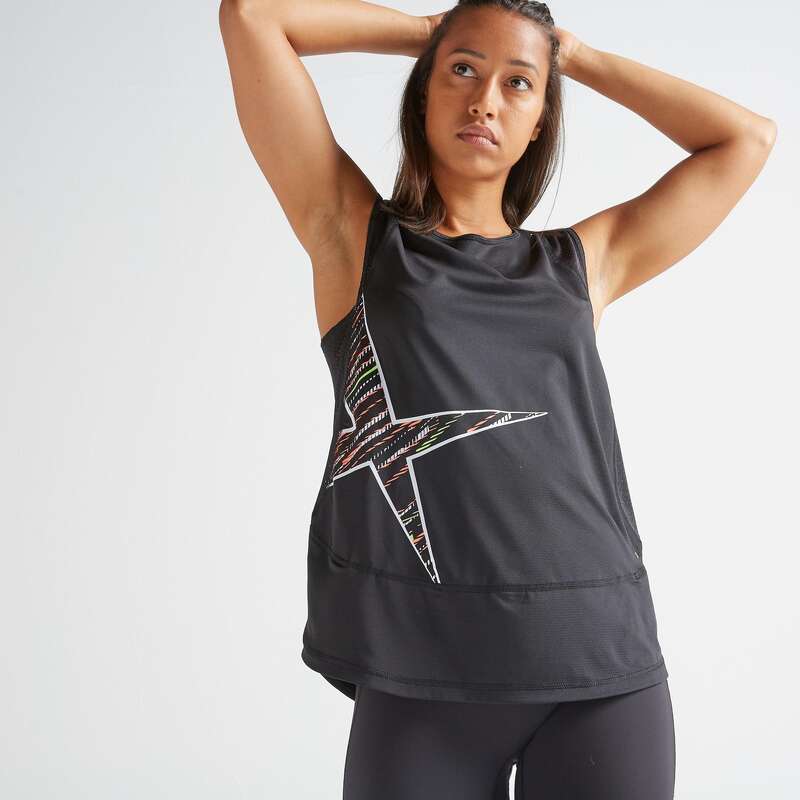 FITNESS CARDIO CONFIRMED WOMAN CLOTHING - T-Shirt FTS 500 - Black DOMYOS