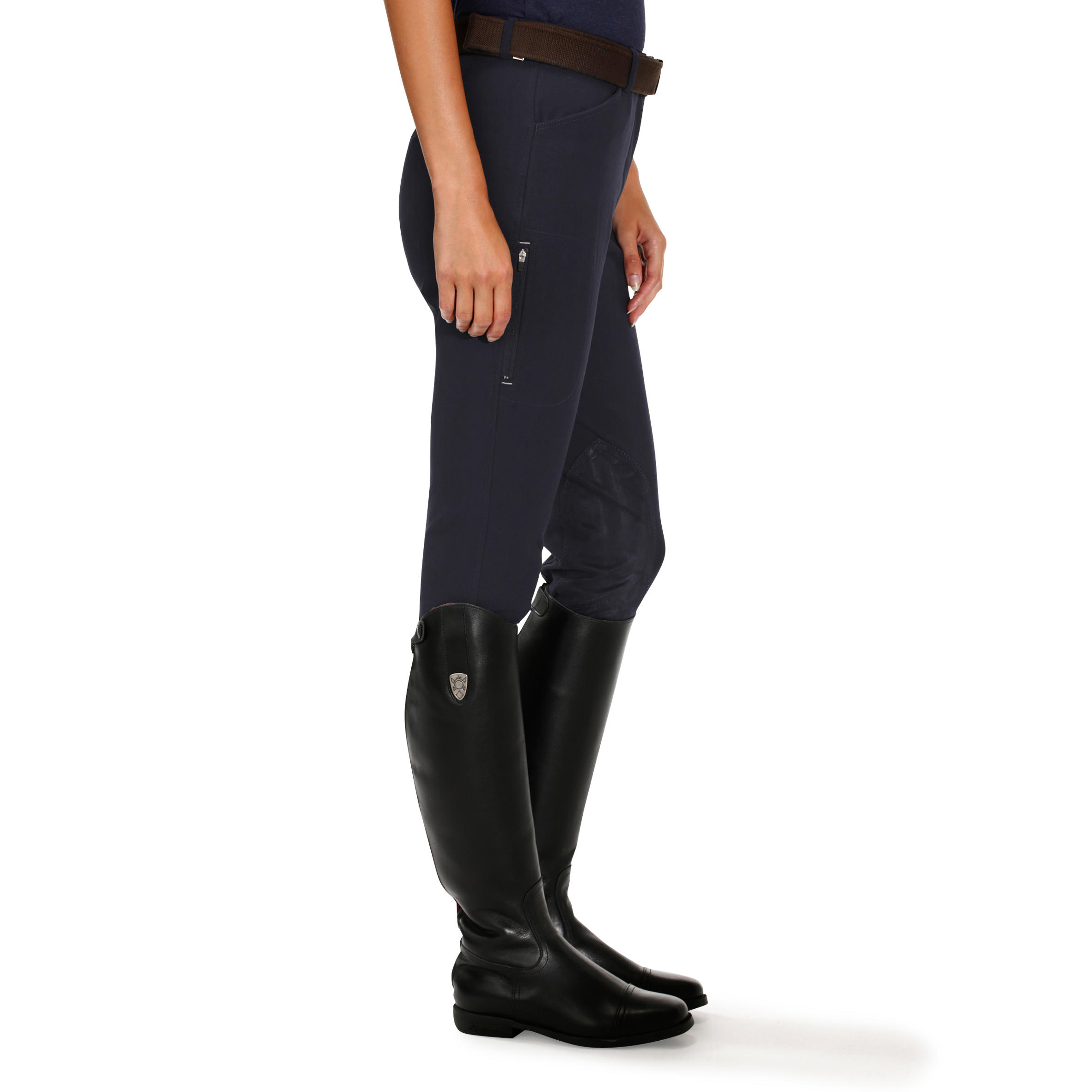 Pantalón equitación mujer BR500 badanas Azul marino  4/34