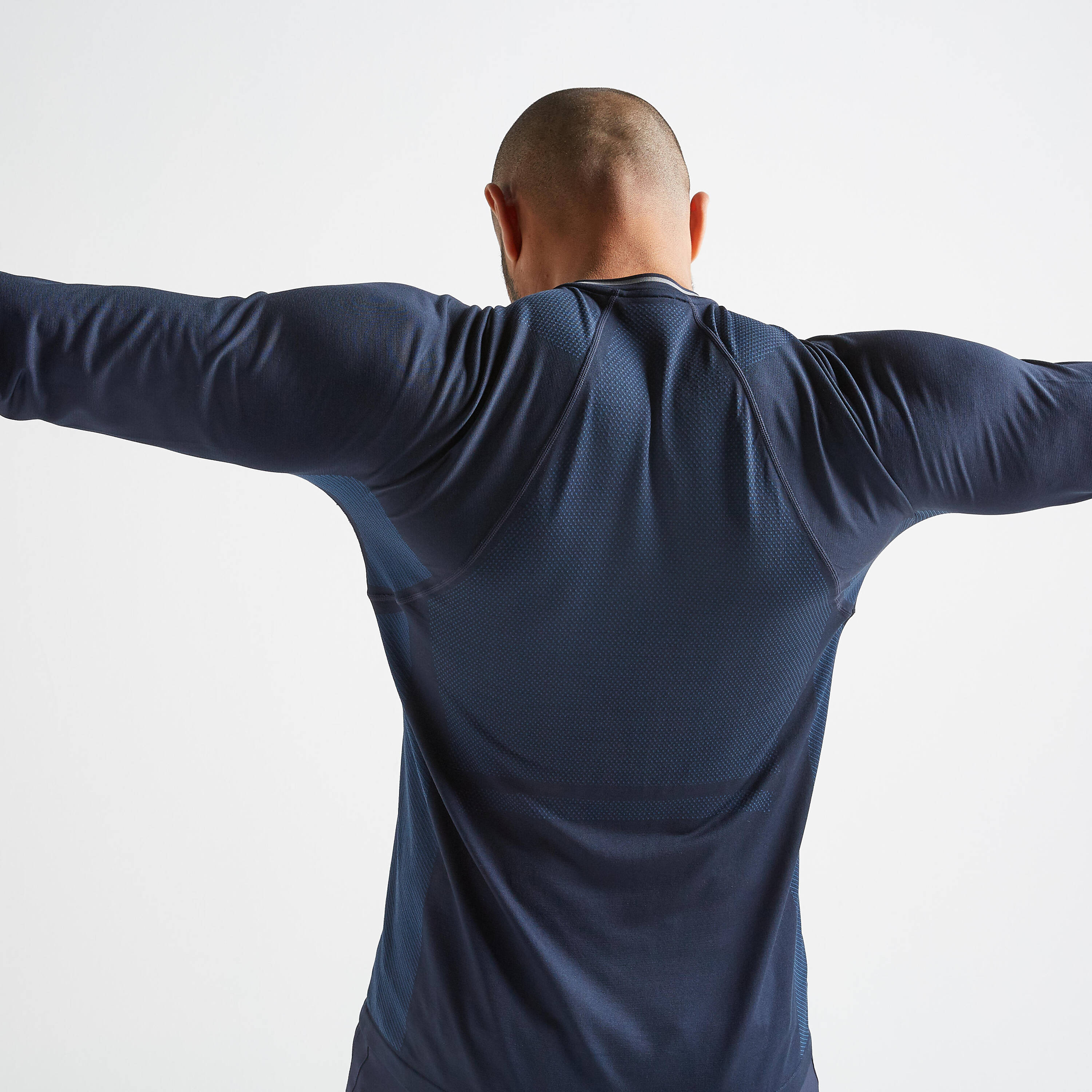 Men Polyester Long-Sleeved Gym T-Shirt - Mottled Blue -  1